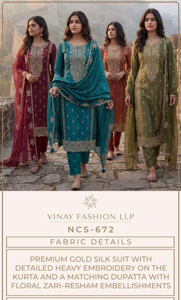 VINAY FASHION NCS 672 SILK EMBROIDERY DESIGNER WORK LADIES SUIT