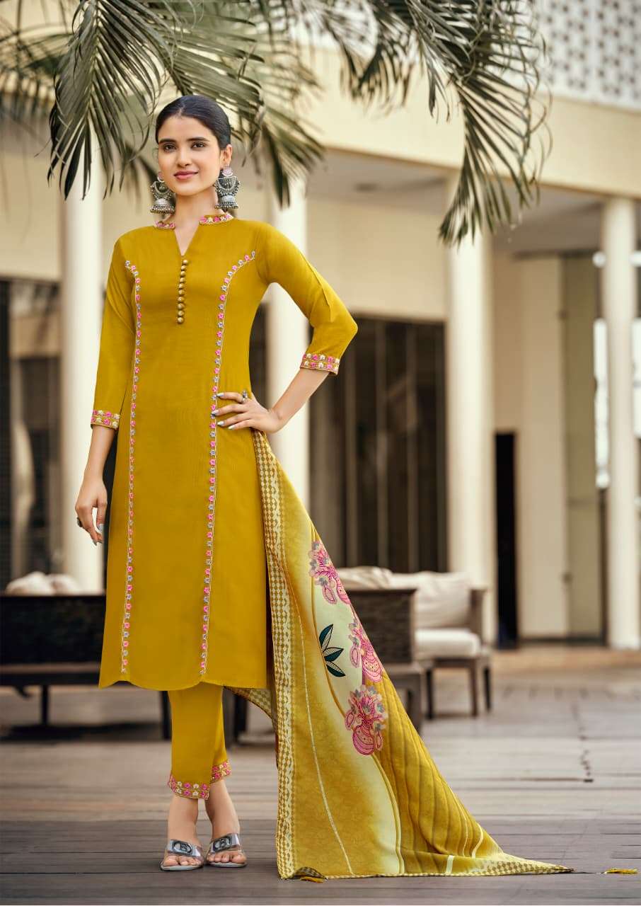 WOODEE PRACHI RAYON FANCY EMBROIDERY WORK LADIES 3PCS SET COLLECTION 
