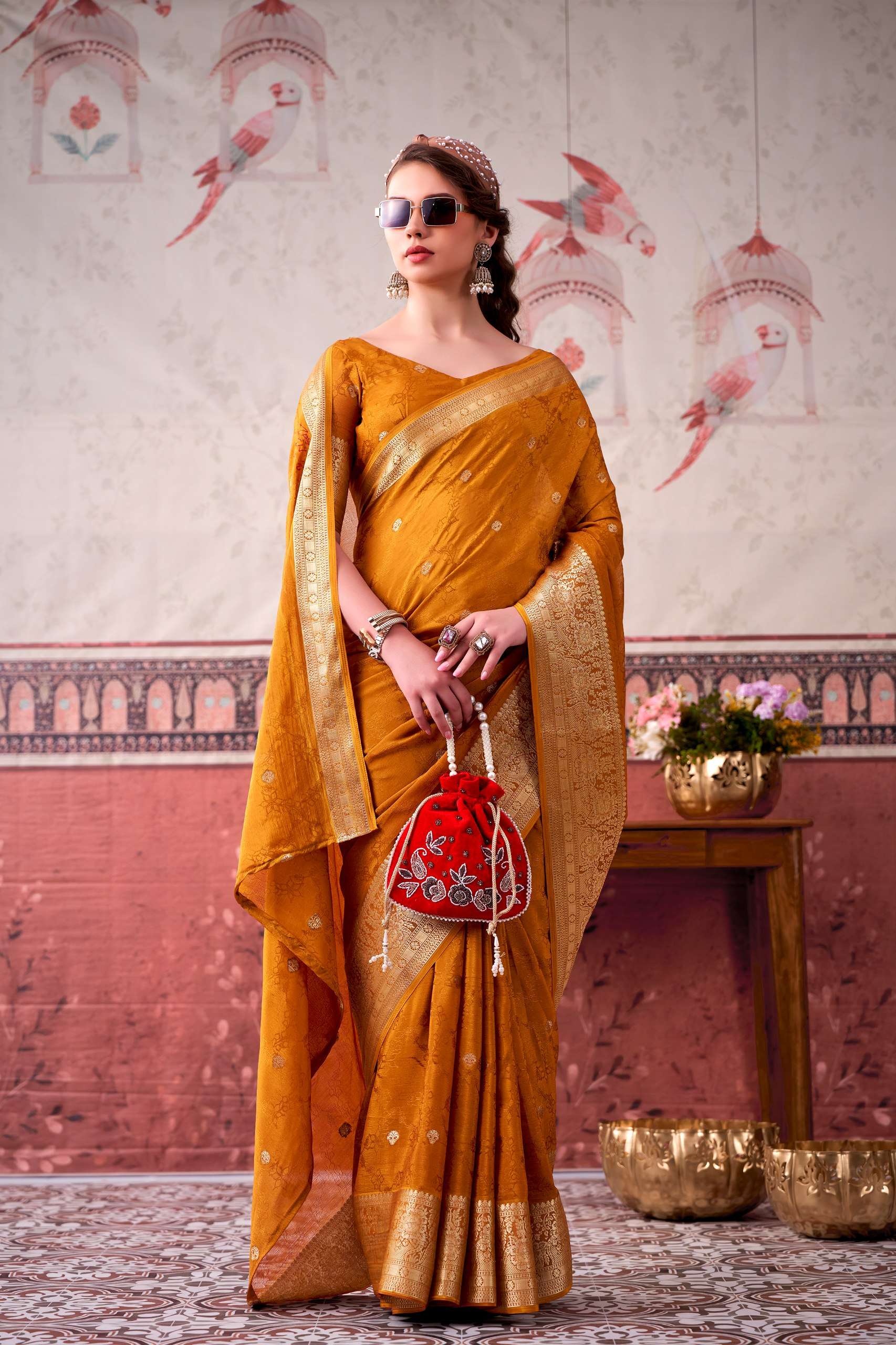 YNF MRITSA VOL 2 CHINON PRINTED LADIES FUNCTION WEAR SAREE