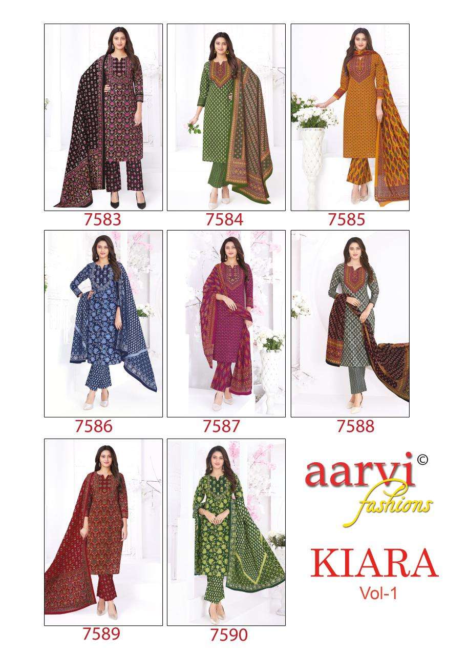 AARVI FASHION KIARA VOL 1 COTTON PRINT LADIES KURTI BOTTOM AND DUPATTA SET 