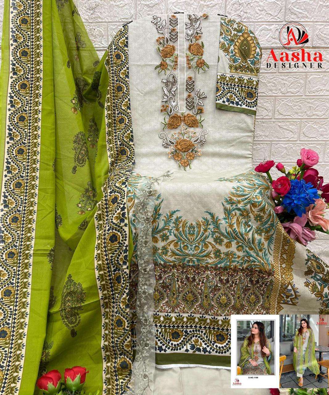 AASHA DESIGNER D NO 1169 COTTON PATCH EMBROIDERY WORK SALWAR KAMEEZ 