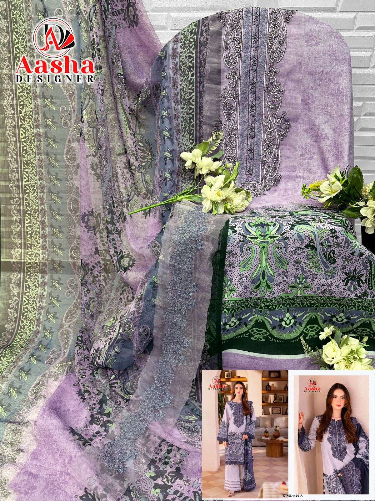 AASHA DESIGNER D NO 1190 COTTON PATCH EMBROIDERY WORK SALWAR KAMEEZ 