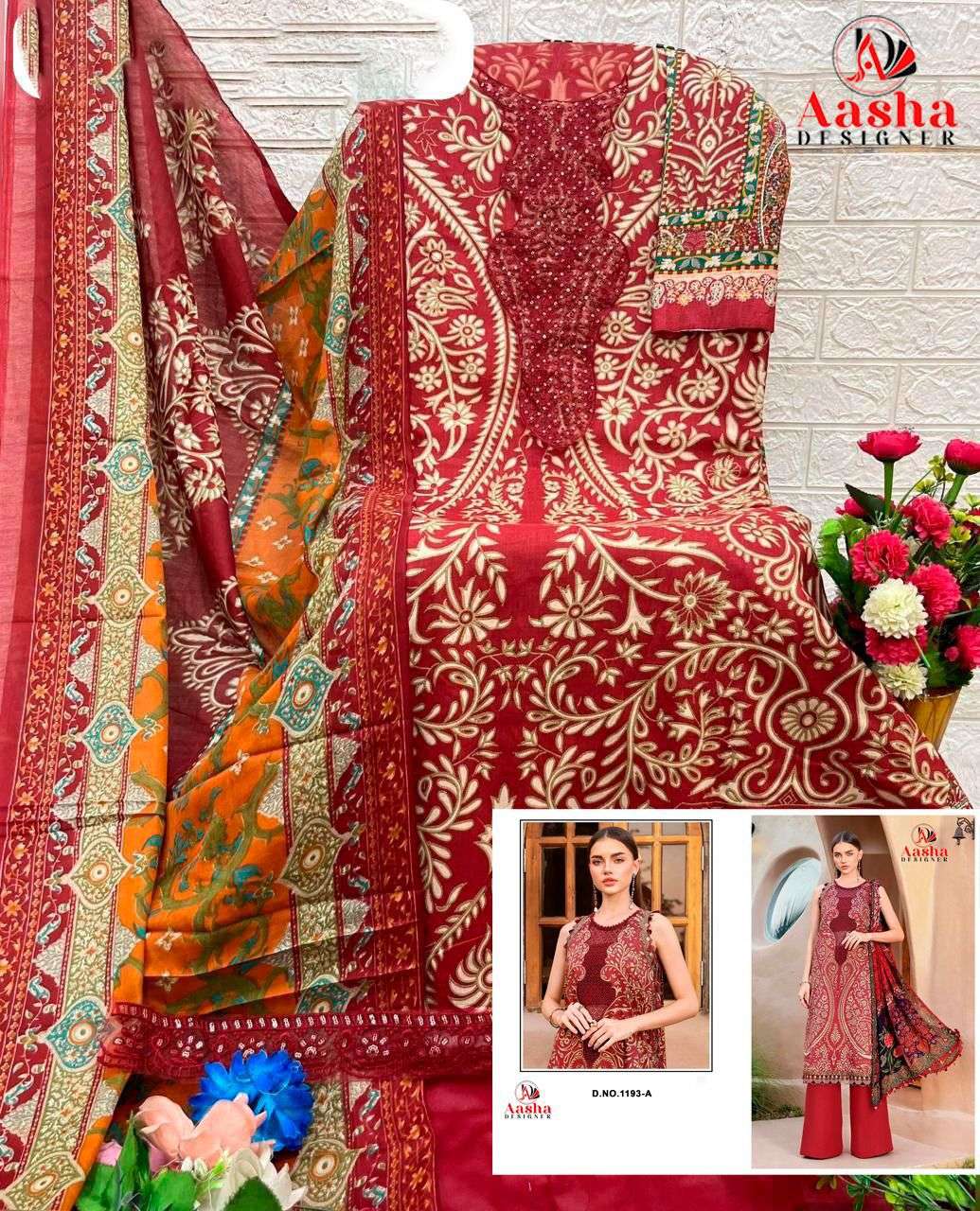 AASHA DESIGNER D NO 1193 COTTON PATCH EMBROIDERY WORK SALWAR KAMEEZ 