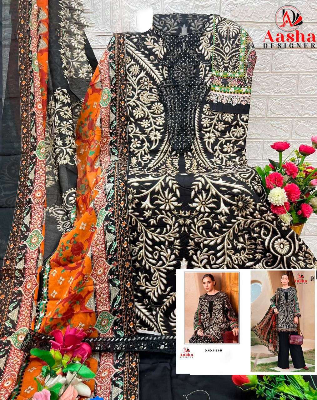 AASHA DESIGNER D NO 1193 COTTON PATCH EMBROIDERY WORK SALWAR KAMEEZ 