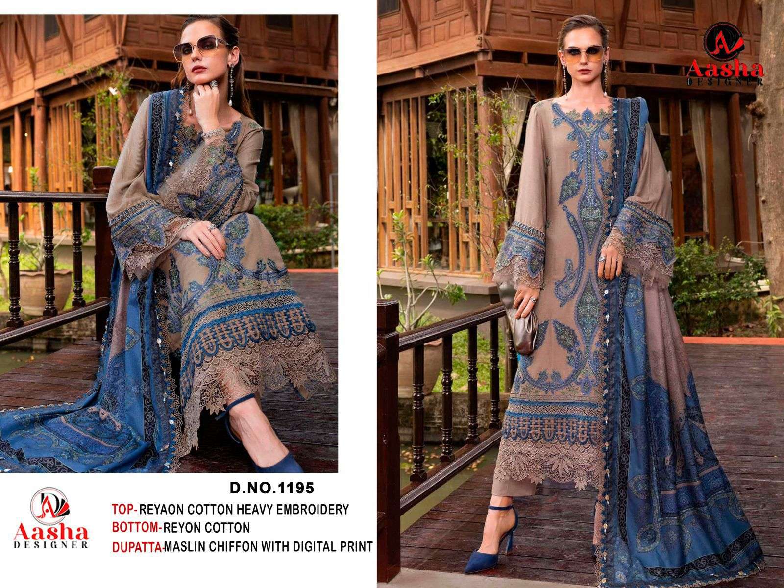 AASHA DESIGNER D NO 1195 AB & 2000 RAYON COTTON WITH EMBROIDERY WORK SALWAR KAMEEZ 