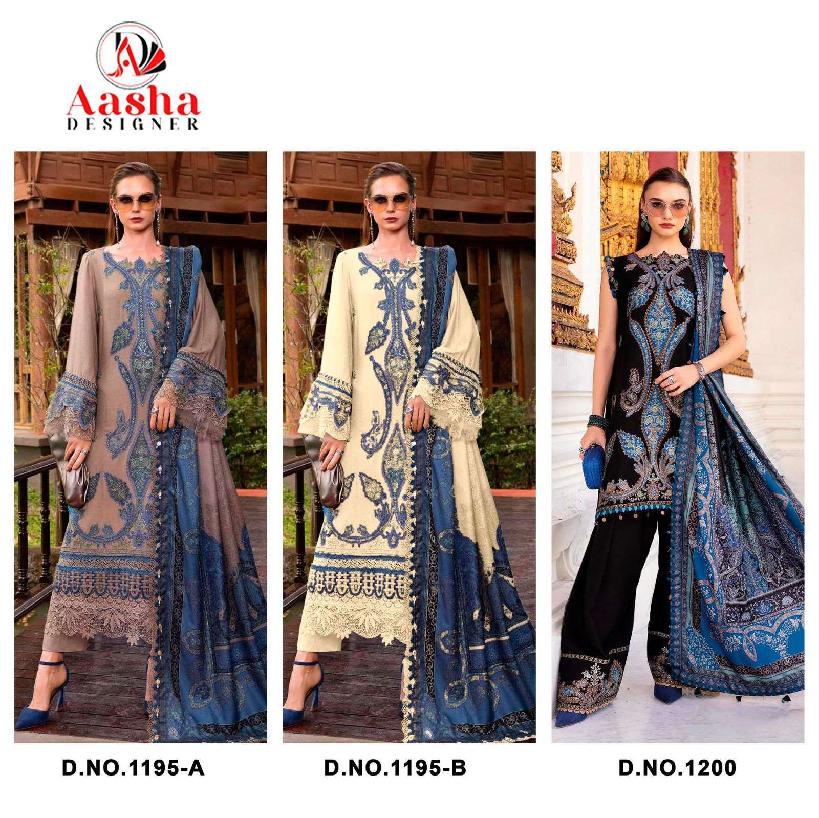 AASHA DESIGNER D NO 1195 AB & 2000 RAYON COTTON WITH EMBROIDERY WORK SALWAR KAMEEZ 
