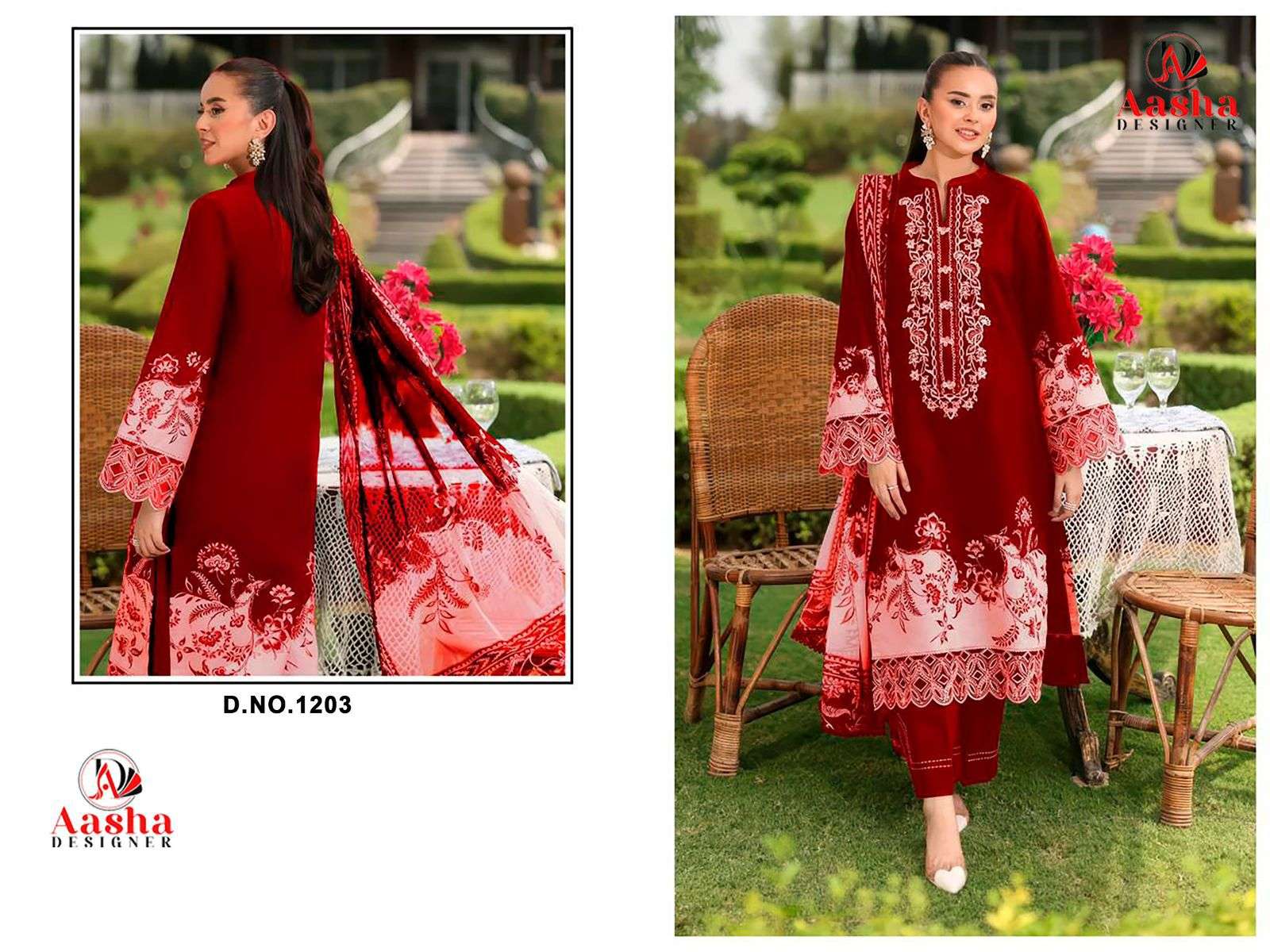 AASHA DESIGNER D NO 1203 COTTON PATCH EMBROIDERY WORK SALWAR KAMEEZ 
