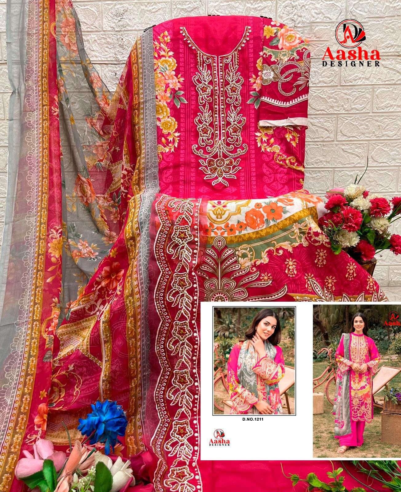 AASHA DESIGNER D NO 1211 COTTON PATCH EMBROIDERY WORK SALWAR KAMEEZ 