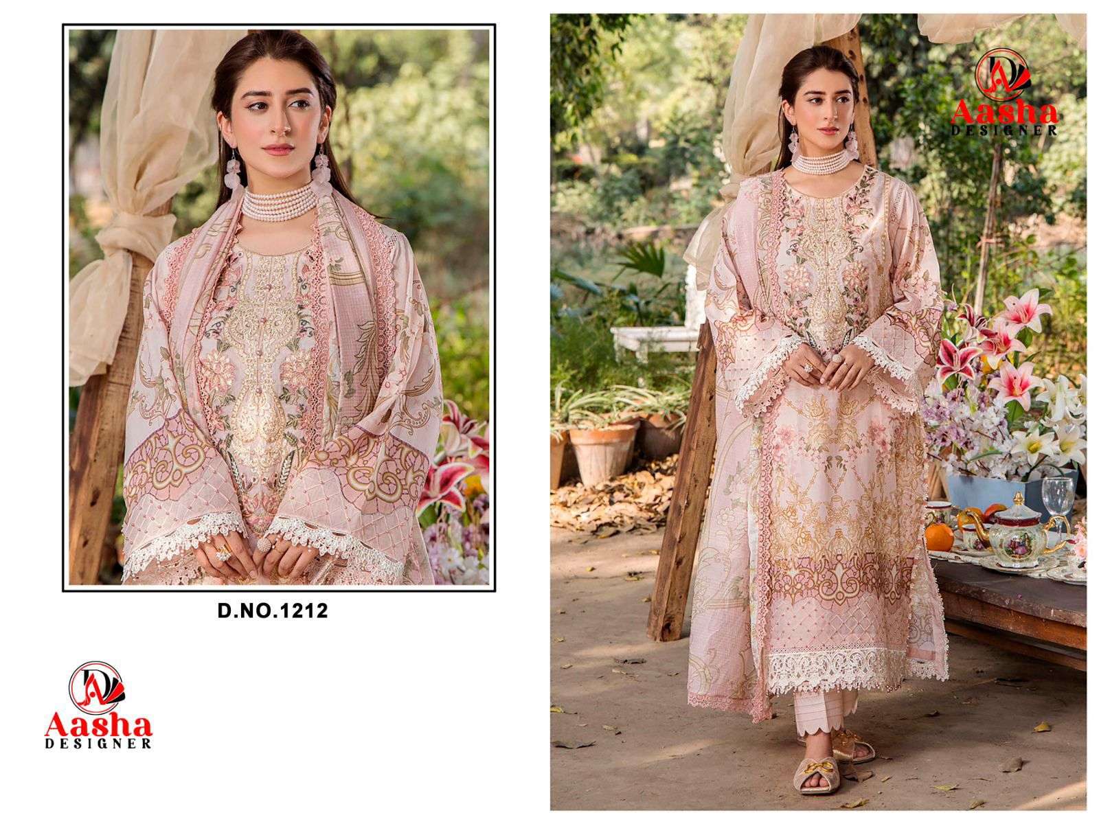 AASHA DESIGNER D NO 1212 COTTON PRINT WITH PATCH EMBROIDERY WORK SUIT