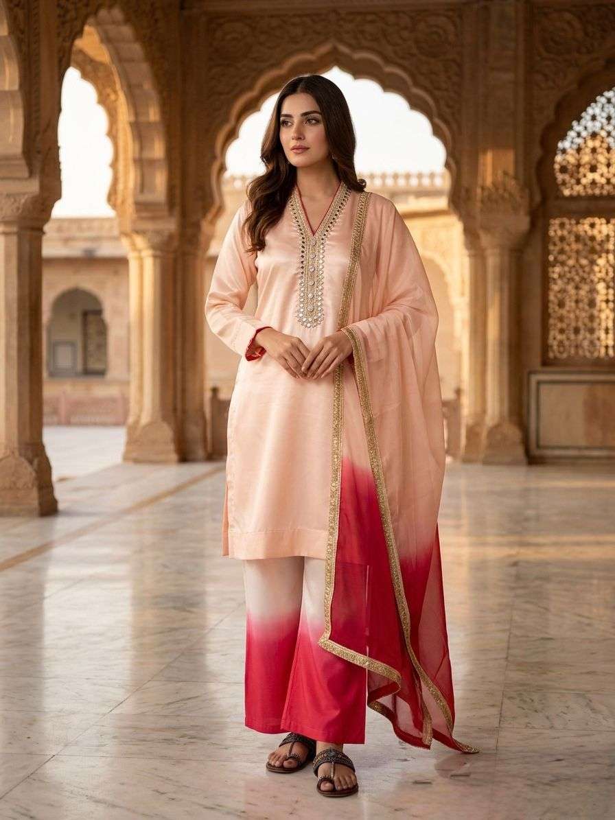 AD 228 SHADED FABRIC PREETY PARTY WEAR LOOK DESIGNER LADIES TOP PLAZZO AND DUPATTA SET 