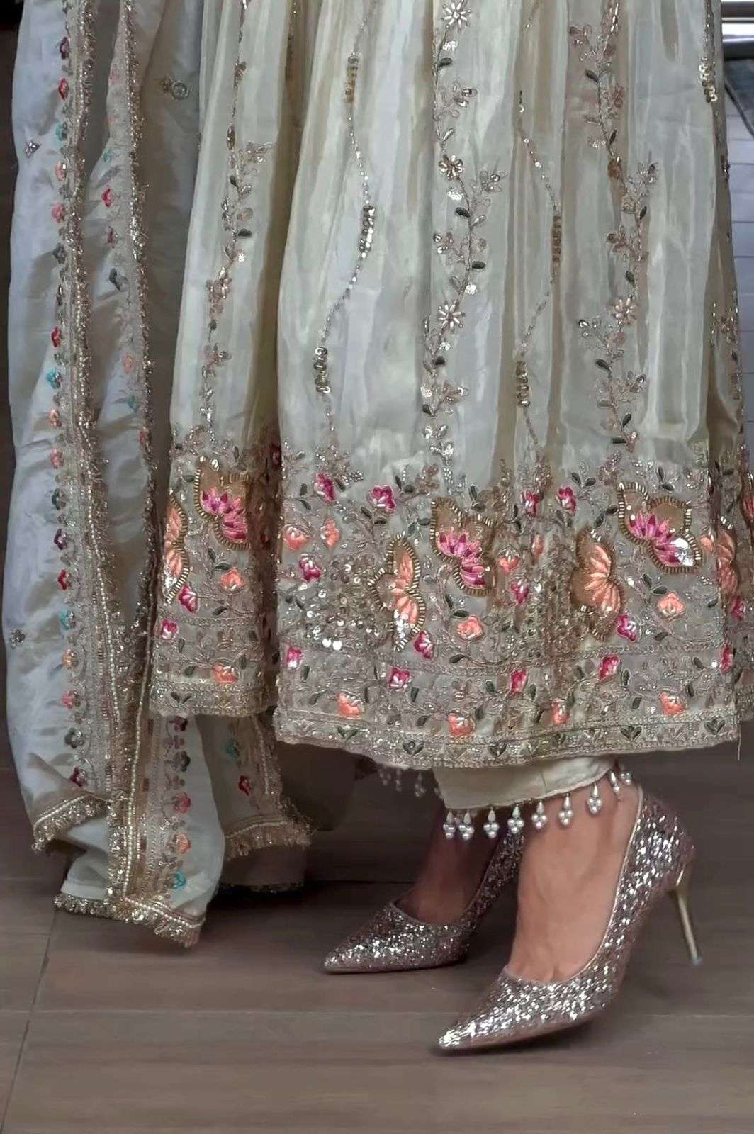 AD 230 SILK HEAVY EMBROIDERD DESIGNER WEDDING WEAR READY MADE GOWN DRESS
