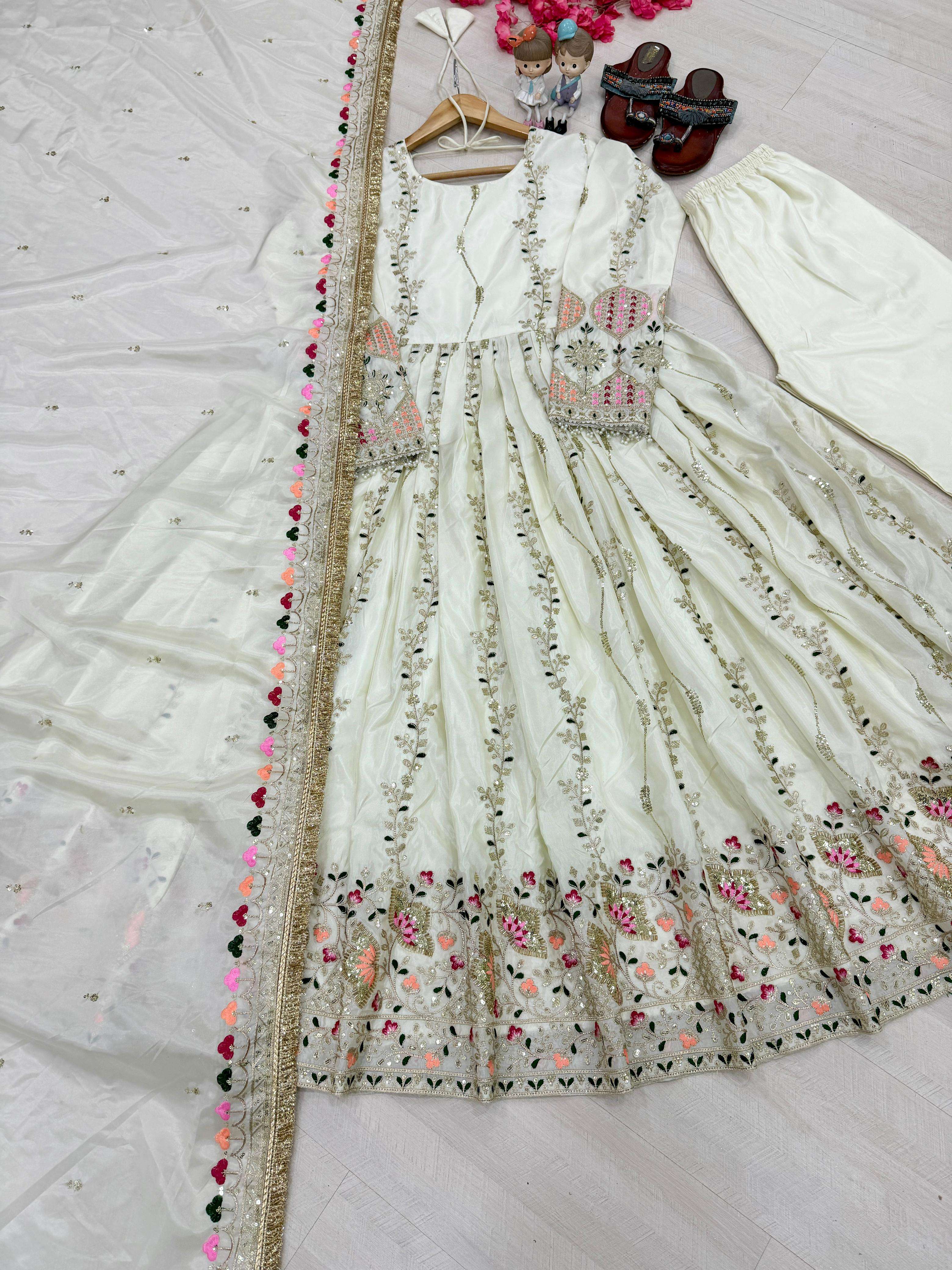 AD 230 SILK HEAVY EMBROIDERD DESIGNER WEDDING WEAR READY MADE GOWN DRESS