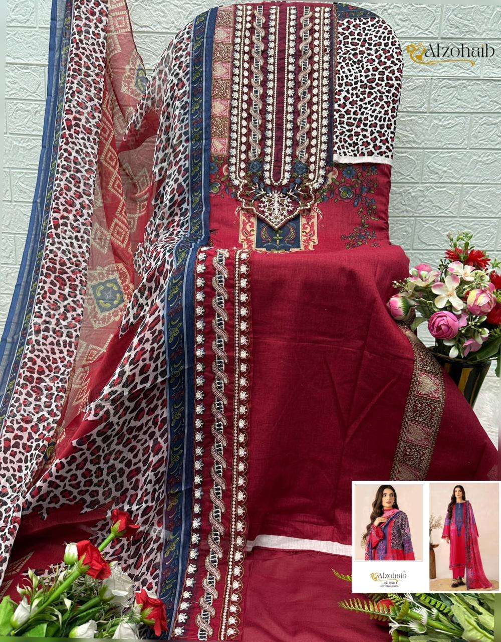 AL ZOHAIB AZ 1492 COTTON HEAVY PATCH EMBROIDERY WORK SALWAR KAMEEZ 
