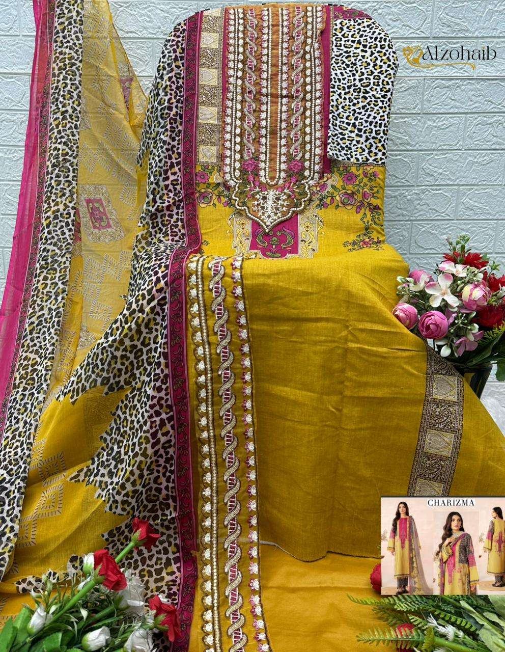 AL ZOHAIB AZ 1492 COTTON HEAVY PATCH EMBROIDERY WORK SALWAR KAMEEZ 