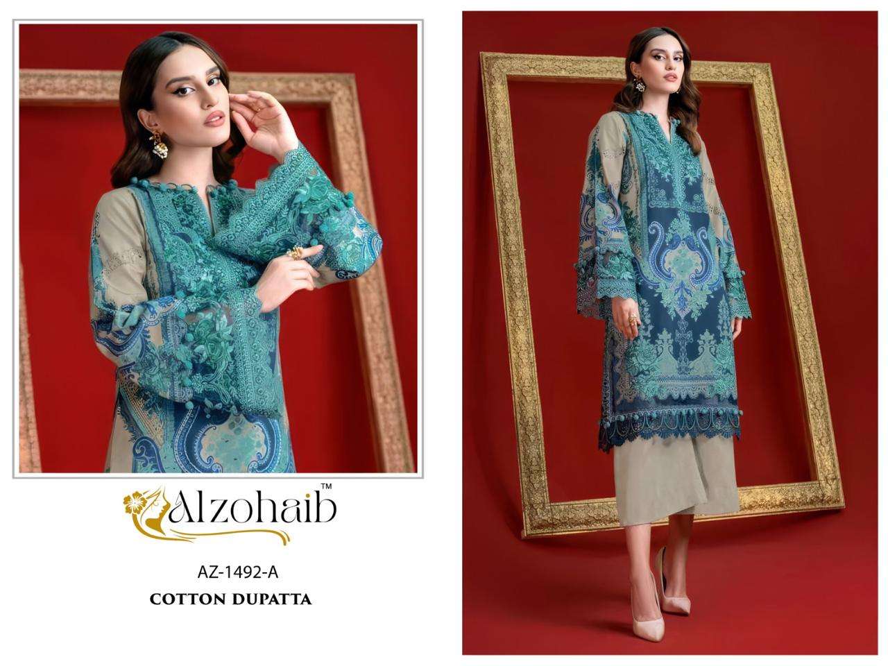 AL ZOHAIB AZ 1492 COTTON HEAVY PATCH EMBROIDERY WORK SALWAR KAMEEZ 
