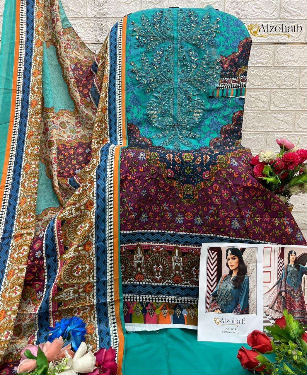 AL ZOHAIB DESIGN NO - 1428 & 1429 PURE COTTON HEAVY PATCH WORK PAKISTANI SUIT