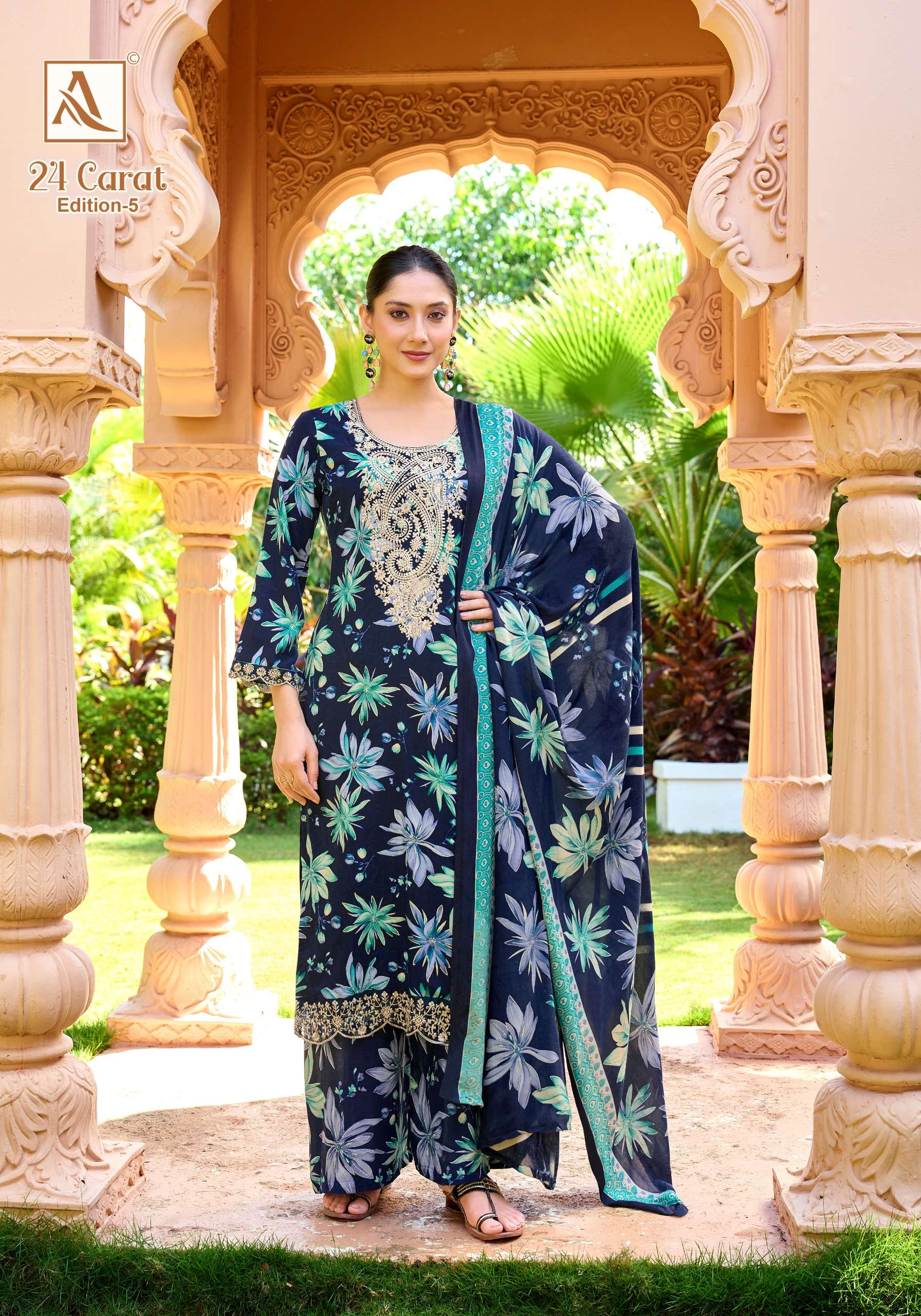 ALOK SUITS 24 CARAT VOL 5 RAYON FANCY EMBROIDERIES WORK SUIT	