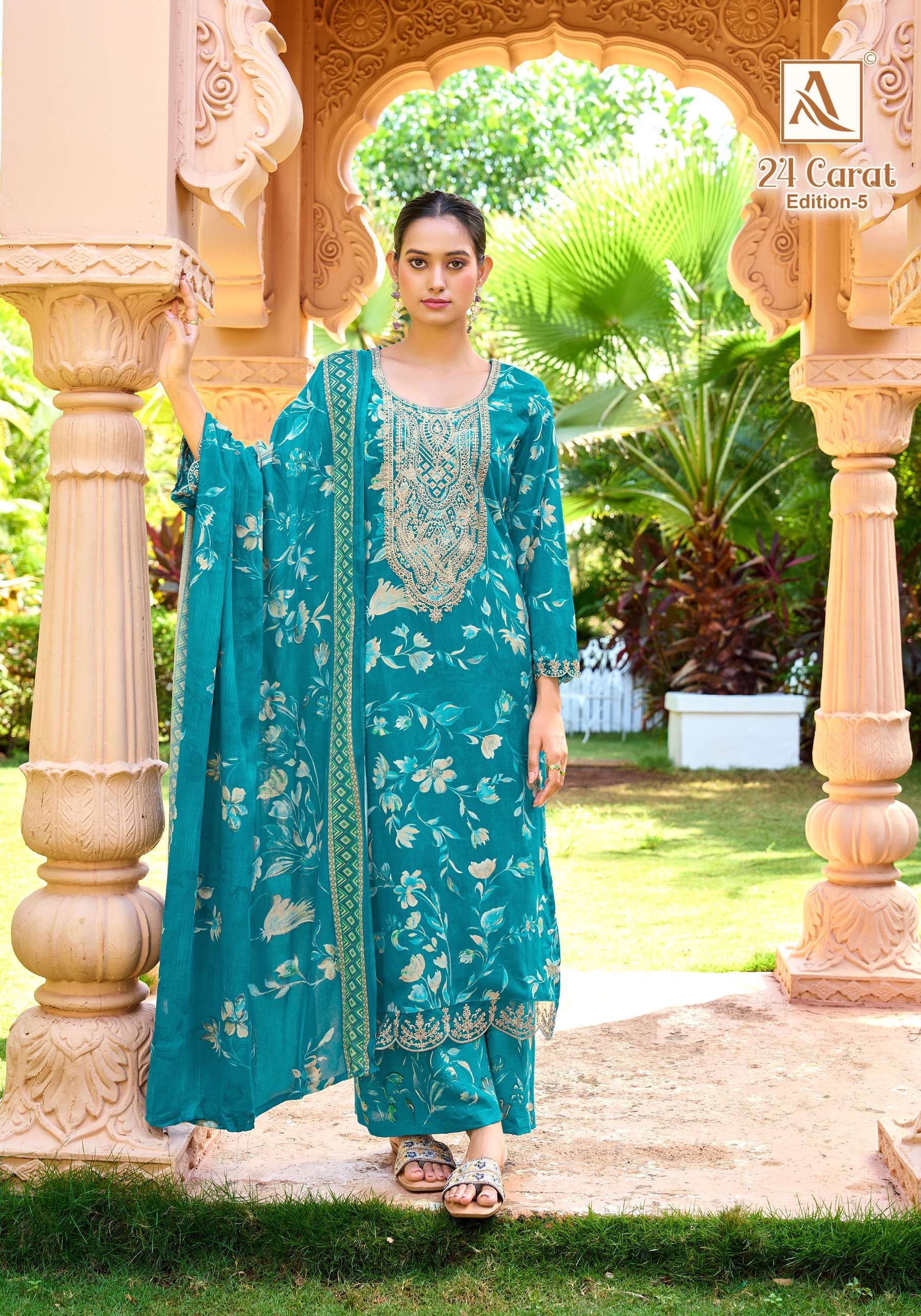ALOK SUITS 24 CARAT VOL 5 RAYON FANCY EMBROIDERIES WORK SUIT	