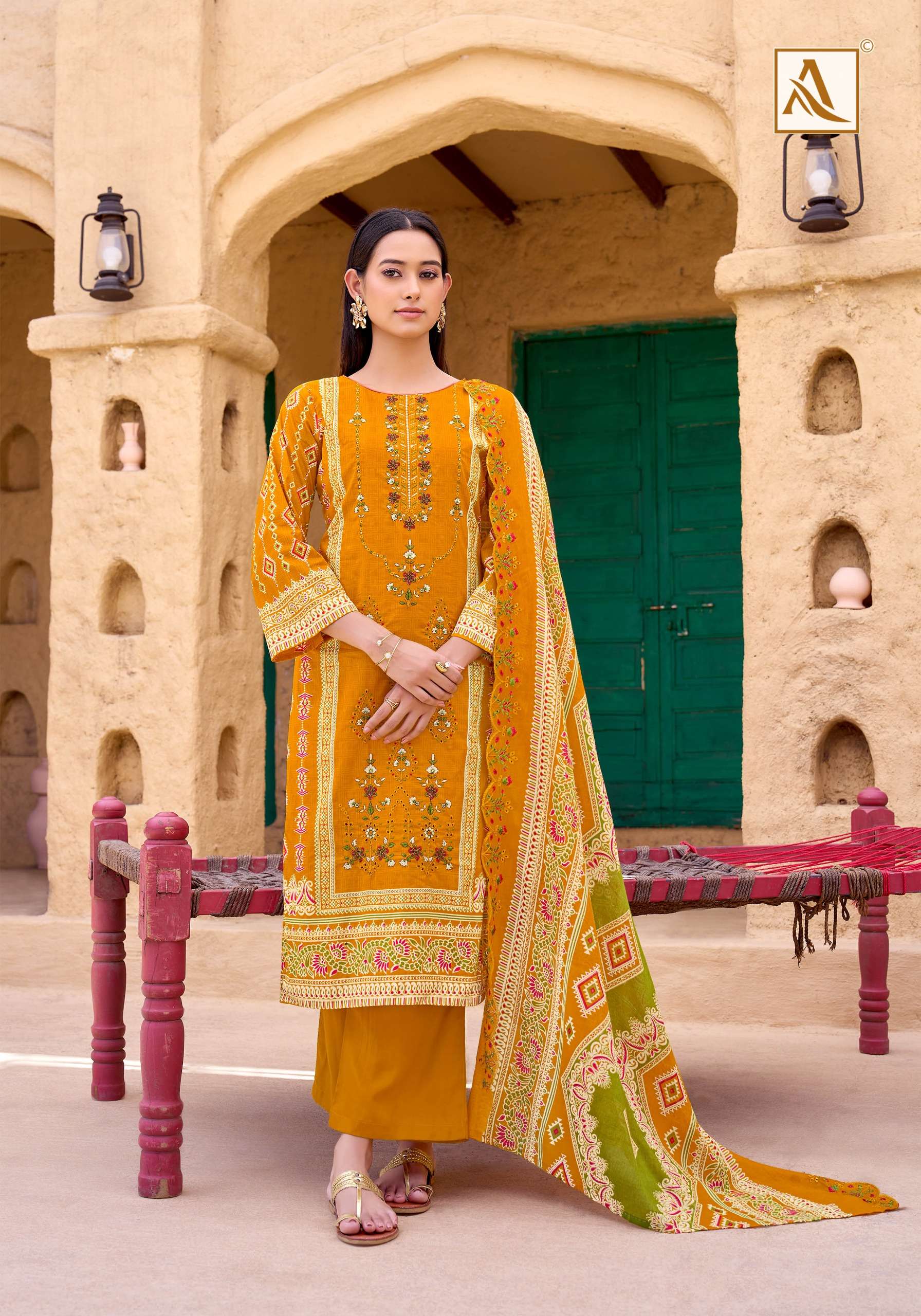ALOK SUITS BIN SAEED VOL 14 COTTON PRINT WITH FANCY EMBROIDERY WORK SUIT