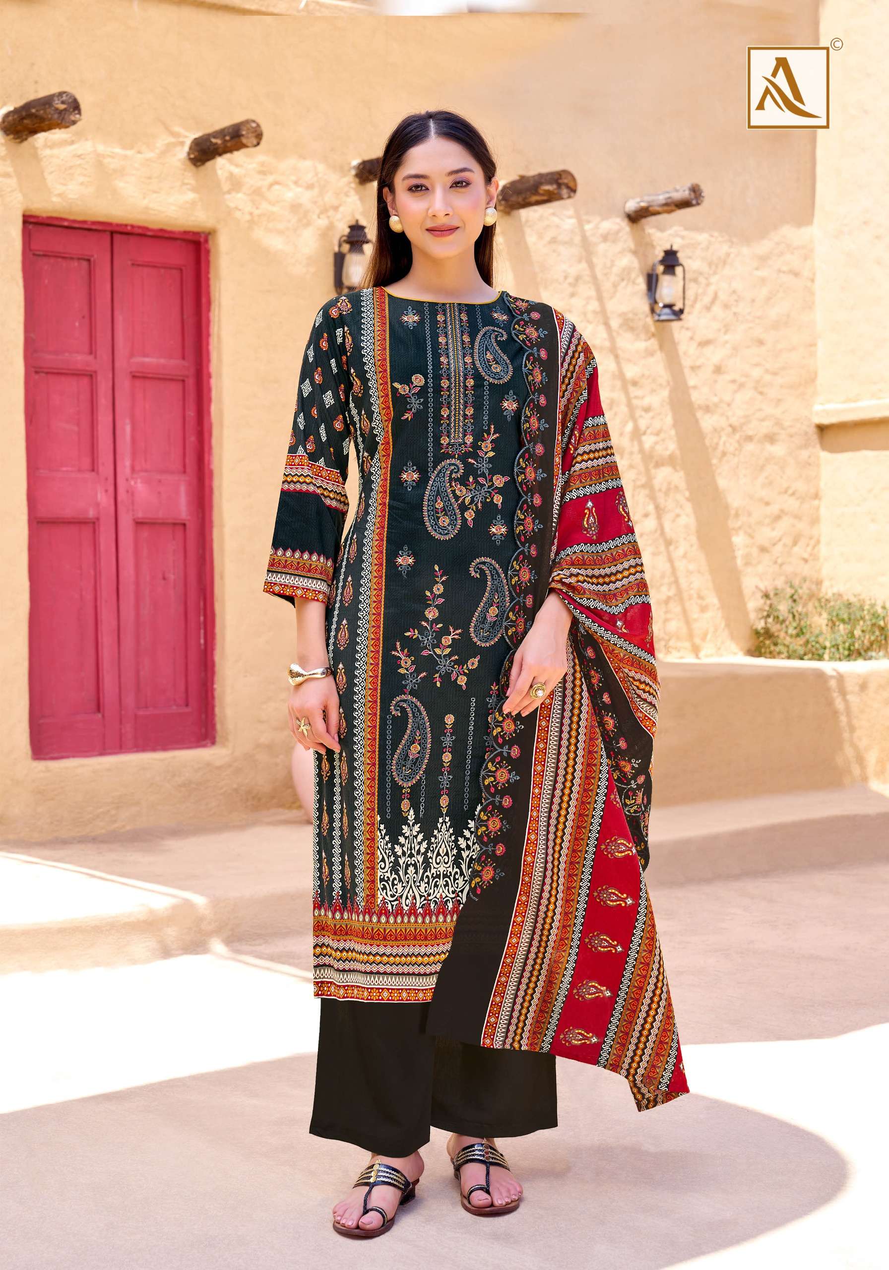 ALOK SUITS BIN SAEED VOL 14 COTTON PRINT WITH FANCY EMBROIDERY WORK SUIT