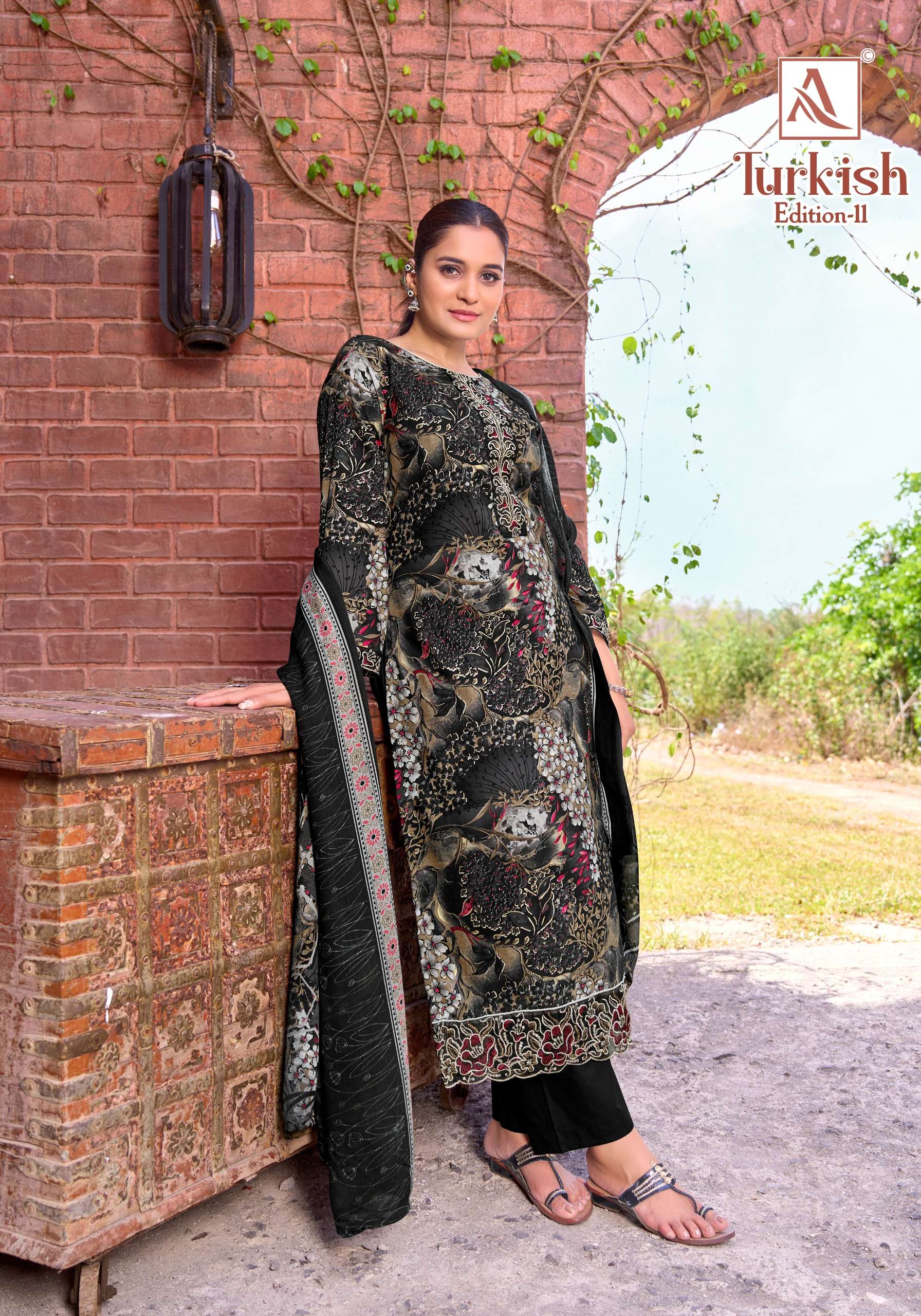 ALOK SUITS TURKISH EDITION 11 VISCOSE RAYON PRINT WITH FANCY WORK SUIT	