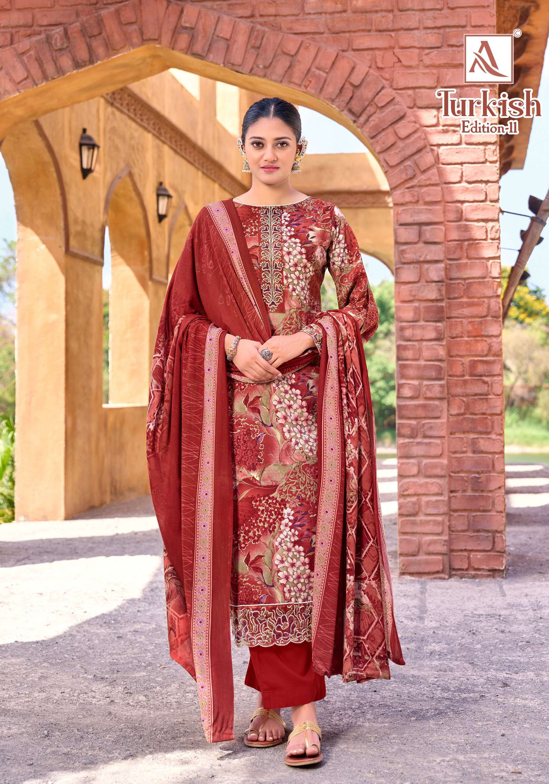 ALOK SUITS TURKISH EDITION 11 VISCOSE RAYON PRINT WITH FANCY WORK SUIT	