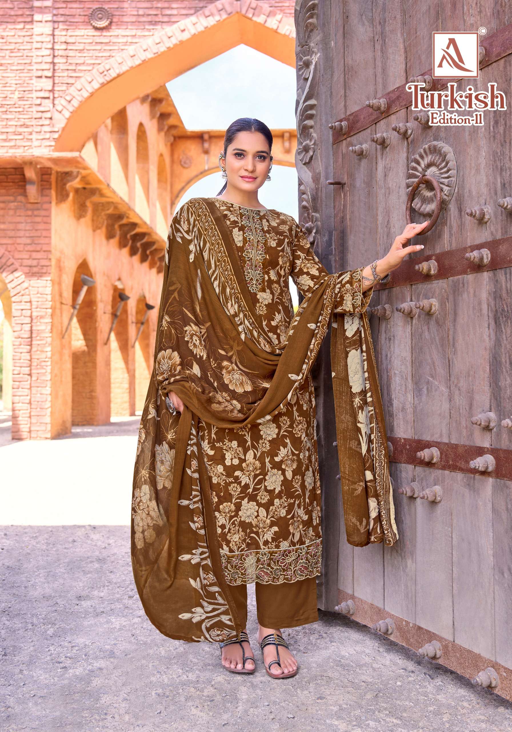 ALOK SUITS TURKISH EDITION 11 VISCOSE RAYON PRINT WITH FANCY WORK SUIT	