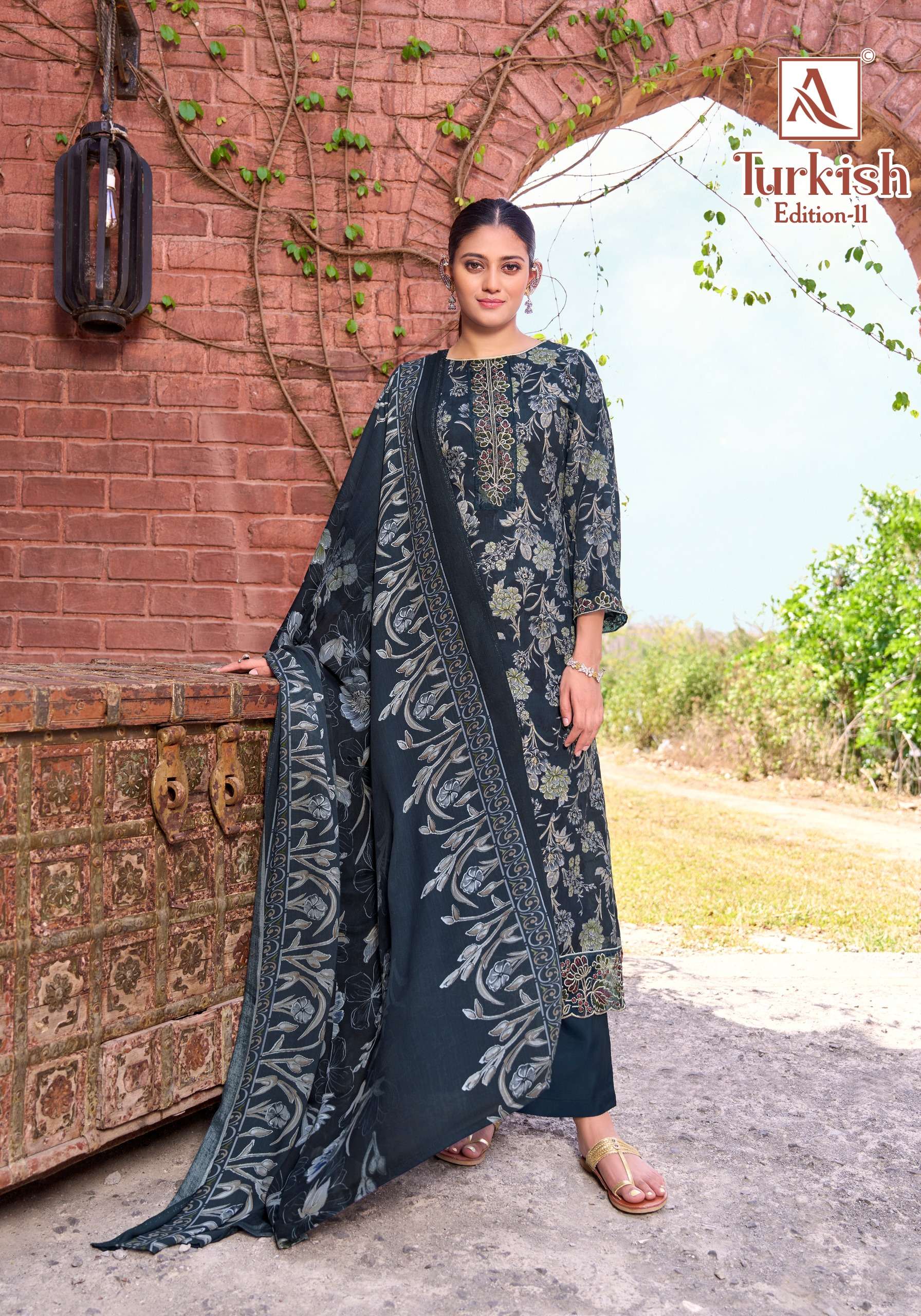 ALOK SUITS TURKISH EDITION 11 VISCOSE RAYON PRINT WITH FANCY WORK SUIT	