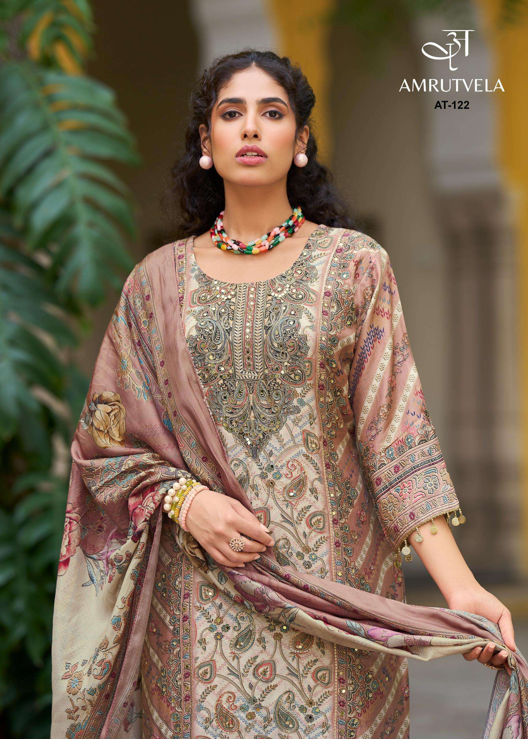 AMRUTVELA AT 122 VISCOSE DIGITAL PRINT WITH HAND WORK SUIT
