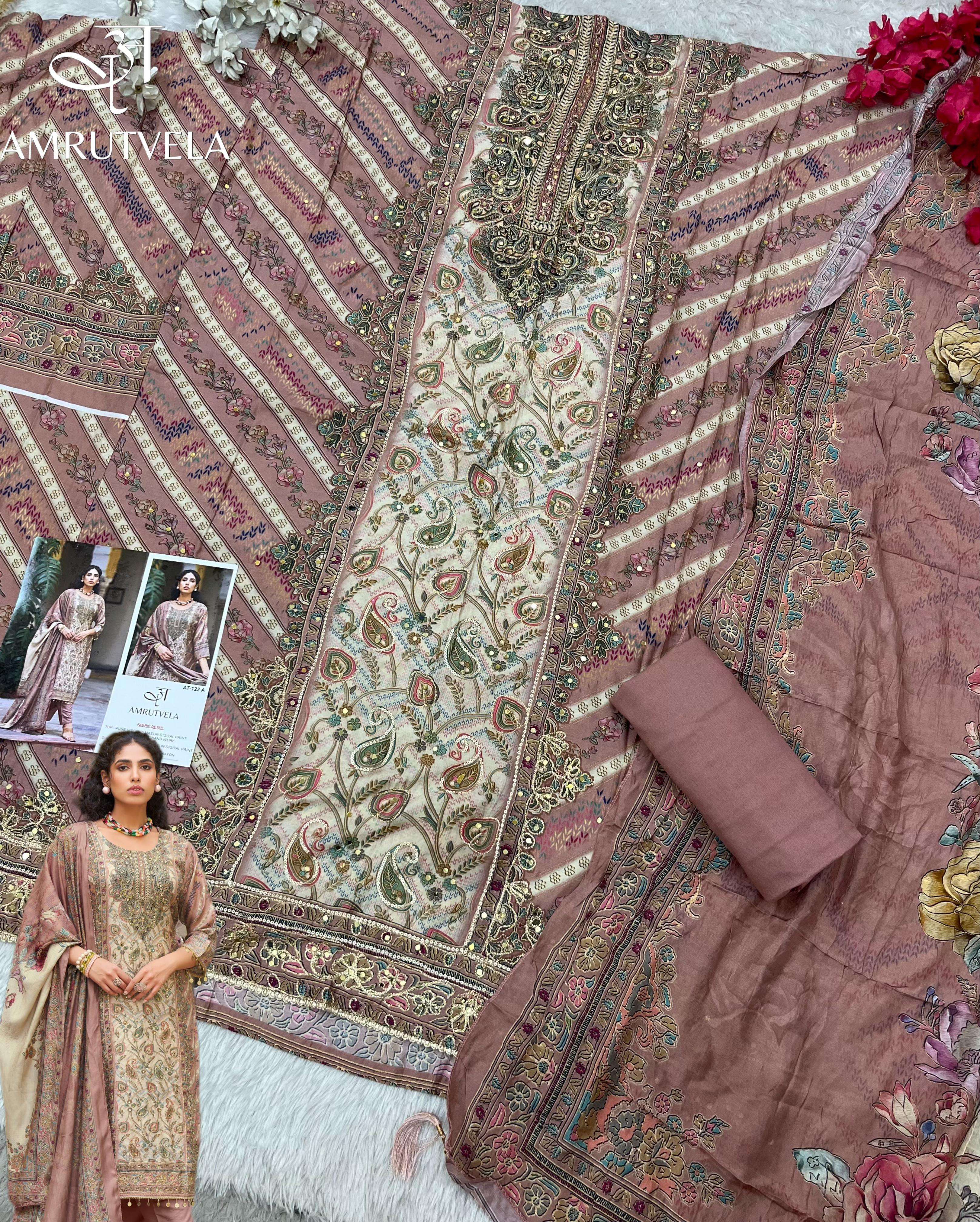 AMRUTVELA AT 122 VISCOSE DIGITAL PRINT WITH HAND WORK SUIT