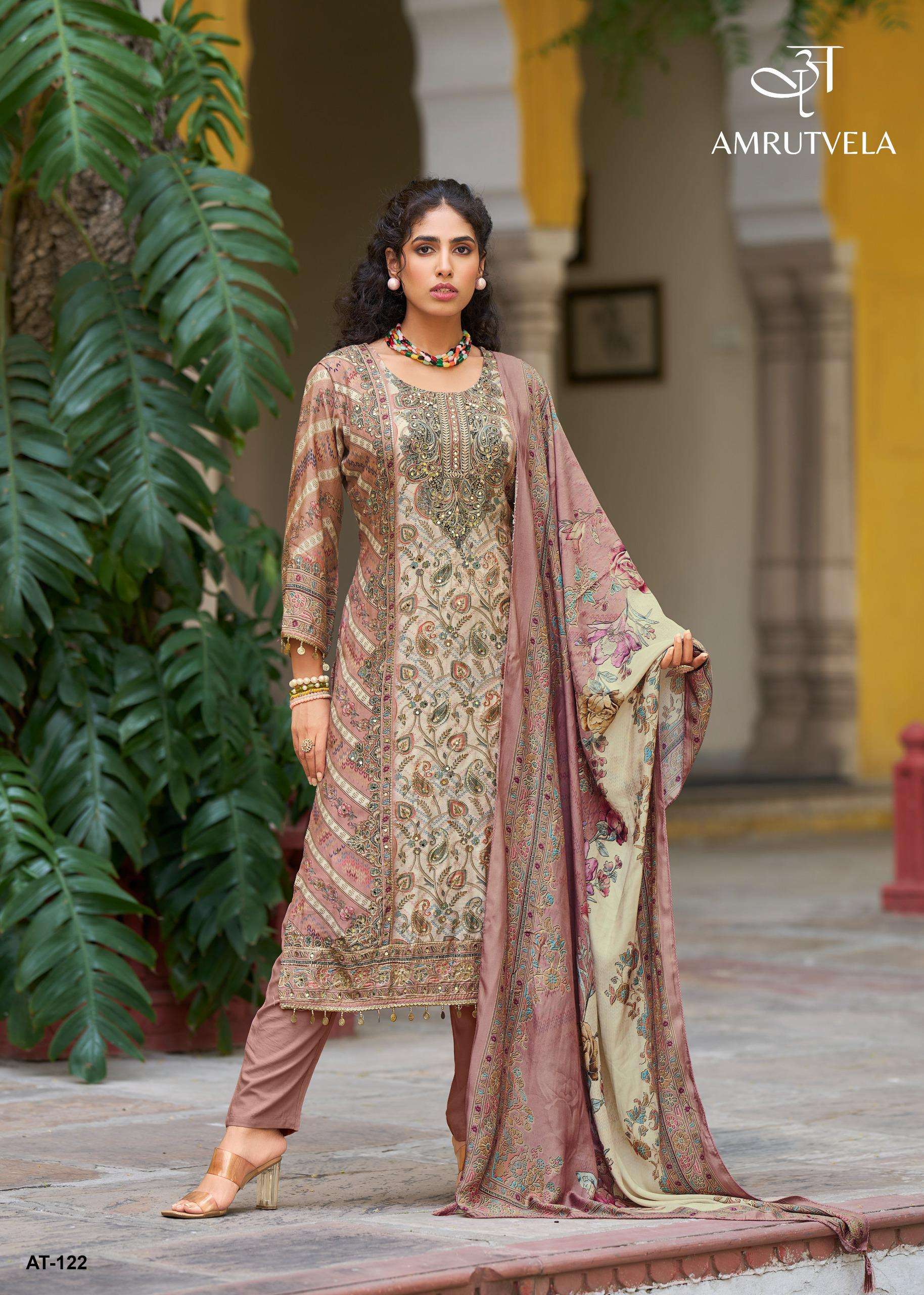 AMRUTVELA AT 122 VISCOSE DIGITAL PRINT WITH HAND WORK SUIT