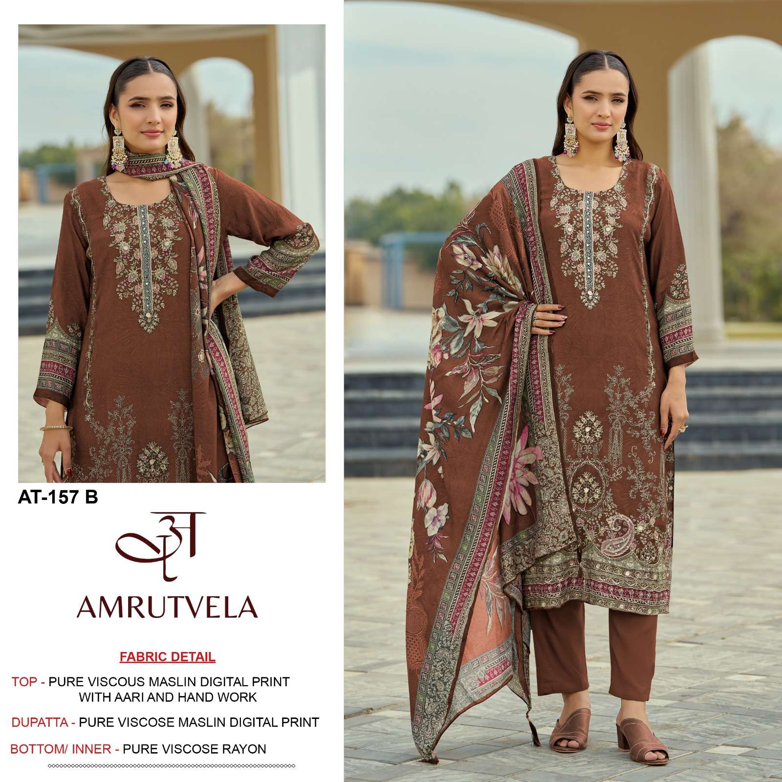 AMRUTVELA AT 157 VISCOSE DIGITAL PRINT WITH DESIGNER WORK SUIT