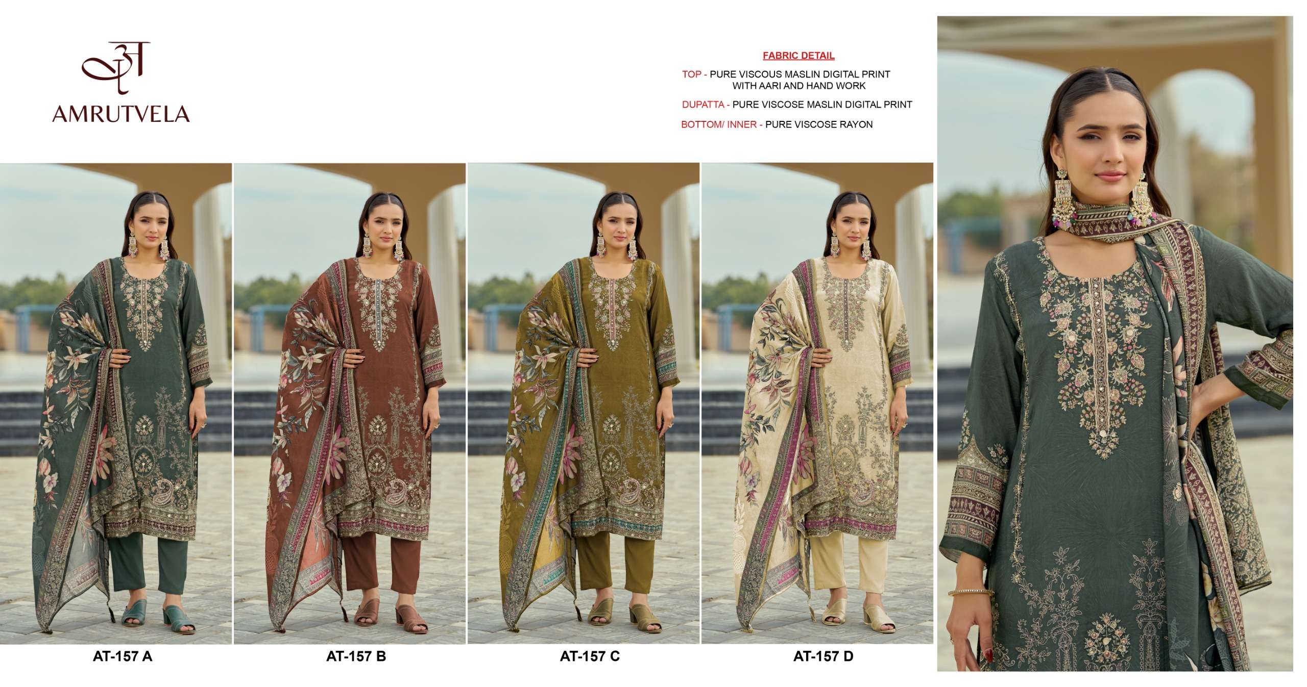 AMRUTVELA AT 157 VISCOSE DIGITAL PRINT WITH DESIGNER WORK SUIT