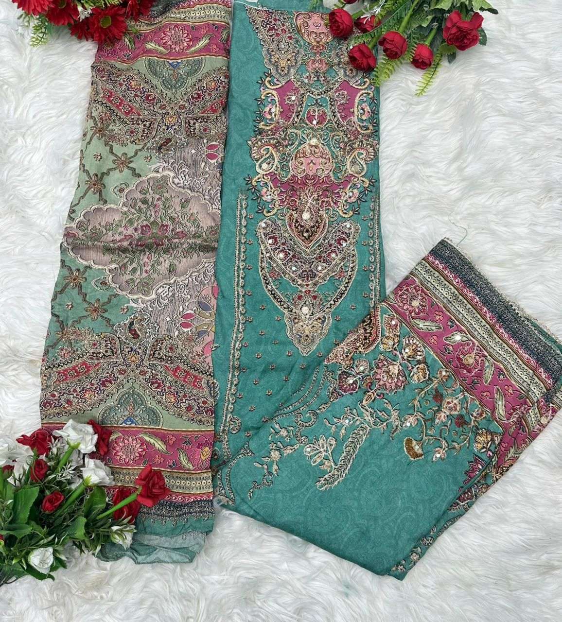 AMRUTVELA AT 162 VISCOSE DIGITAL PRINT WITH DESIGNER WORK SUIT