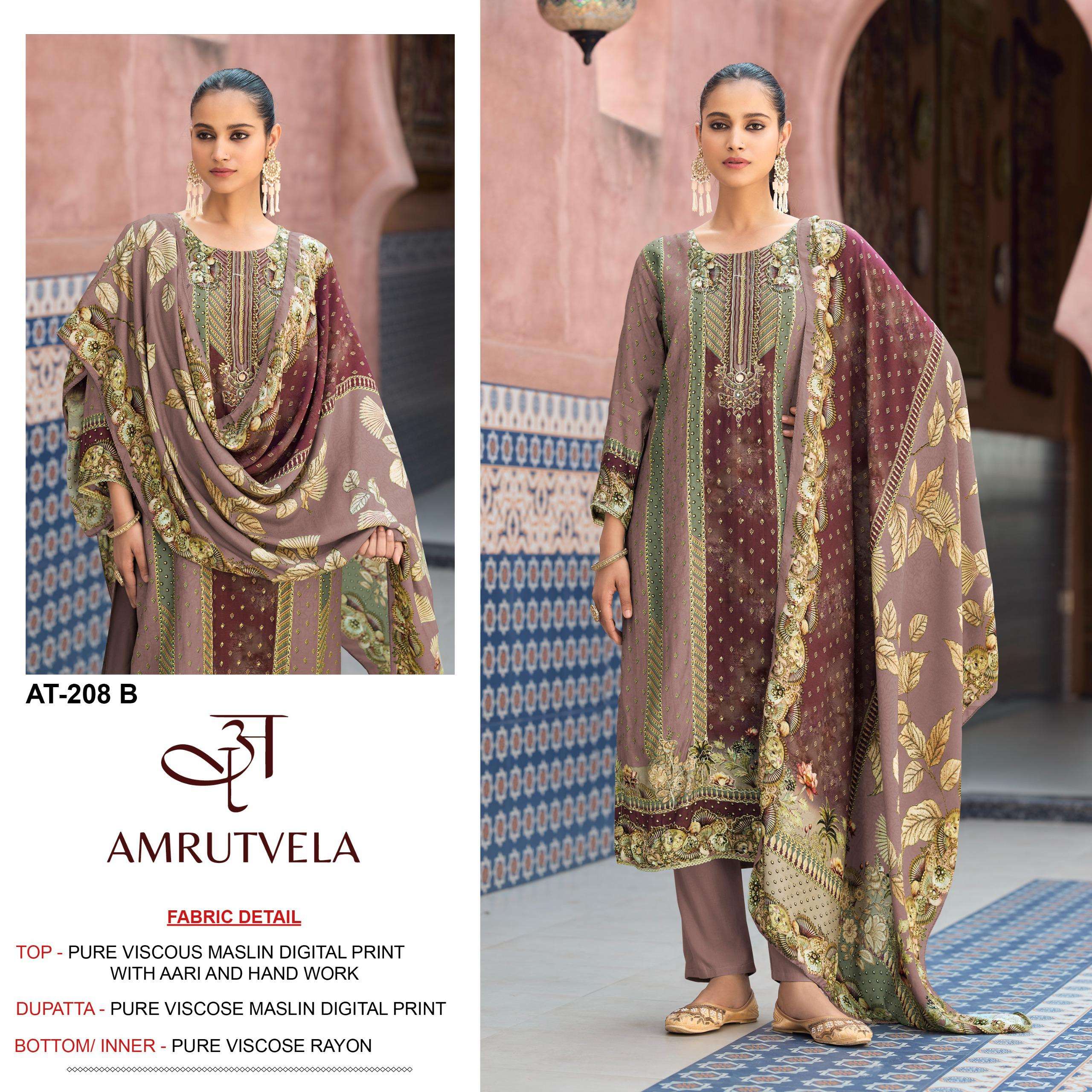 AMRUTVELA AT 208 VISCOSE DIGITAL PRINT WITH HAND WORK DESIGNER SUIT