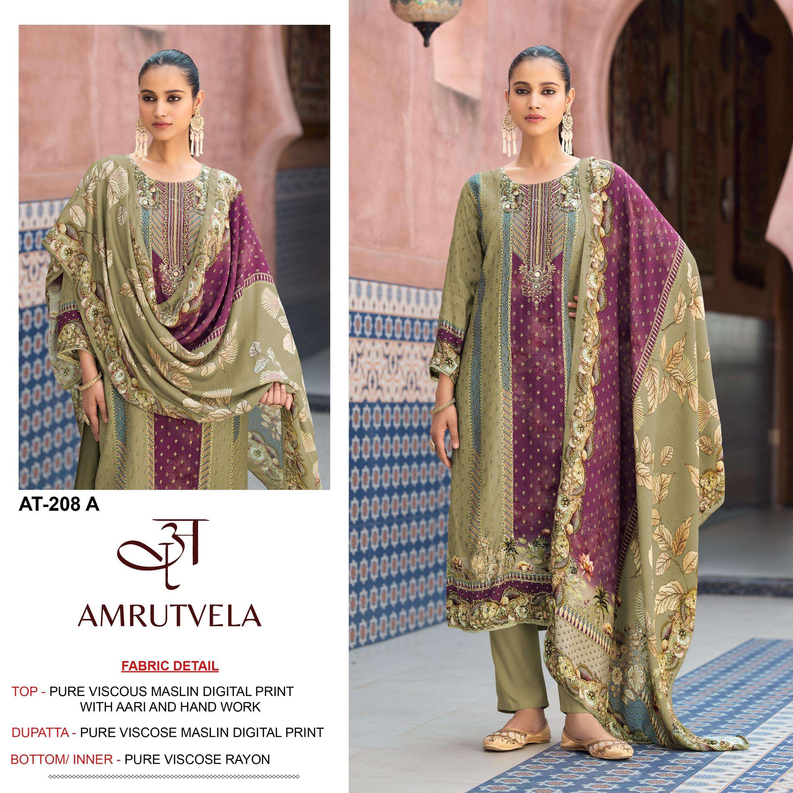 AMRUTVELA AT 208 VISCOSE DIGITAL PRINT WITH HAND WORK DESIGNER SUIT