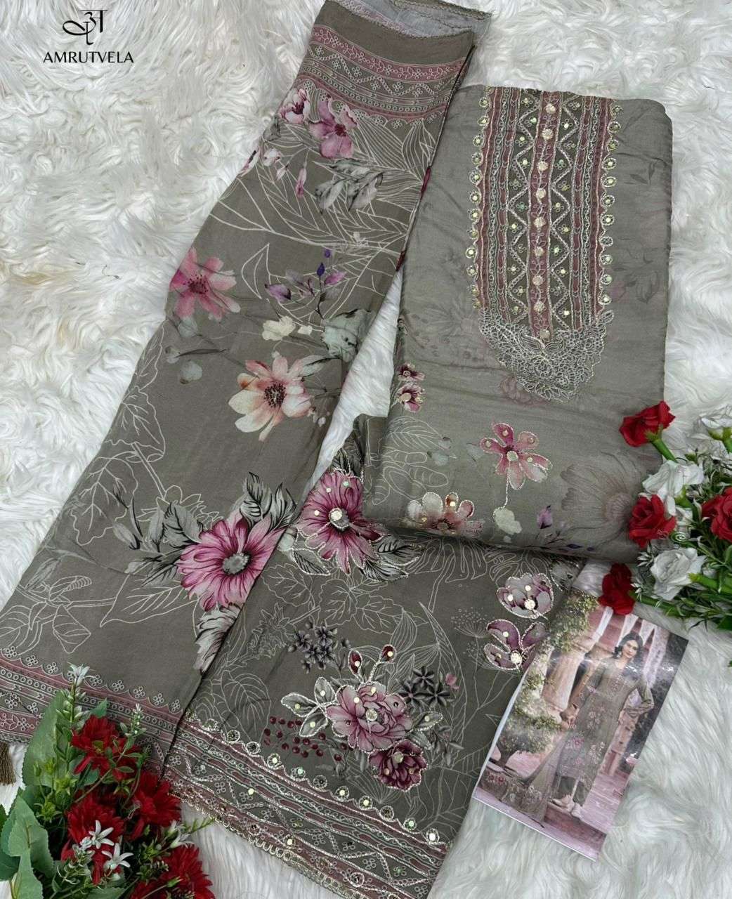 AMRUTVELA AT 209 VISCOSE DIGITAL PRINT WITH HAND WORK DESIGNER SUIT