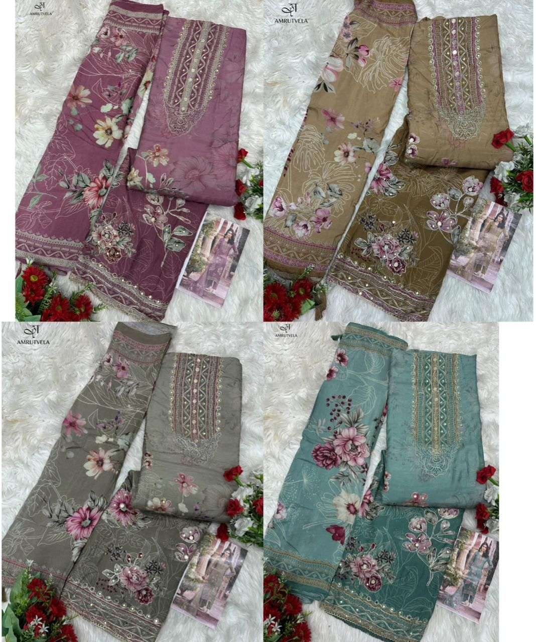AMRUTVELA AT 209 VISCOSE DIGITAL PRINT WITH HAND WORK DESIGNER SUIT
