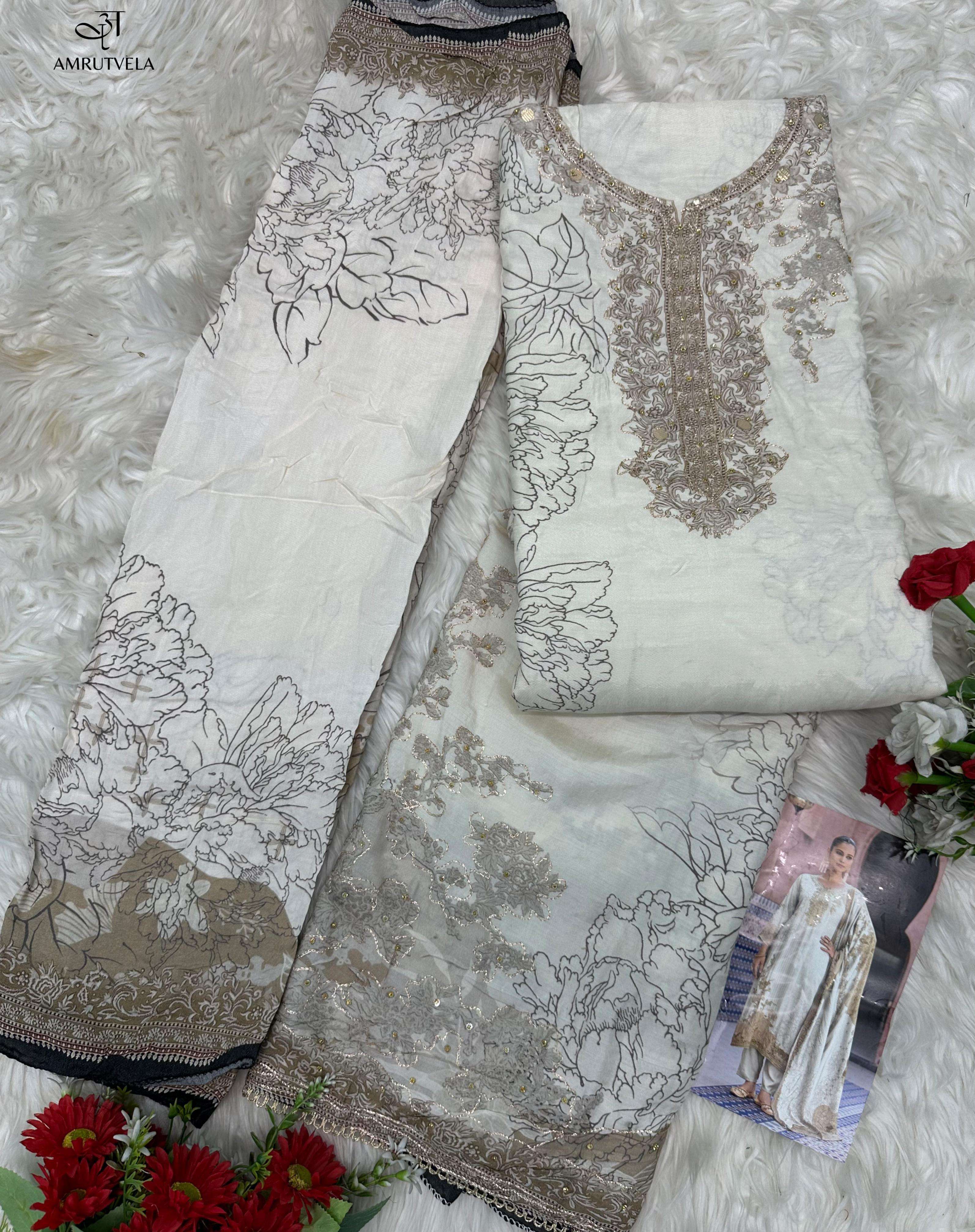AMRUTVELA AT 210 VISCOSE DIGITAL PRINT WITH HAND WORK DESIGNER SUIT