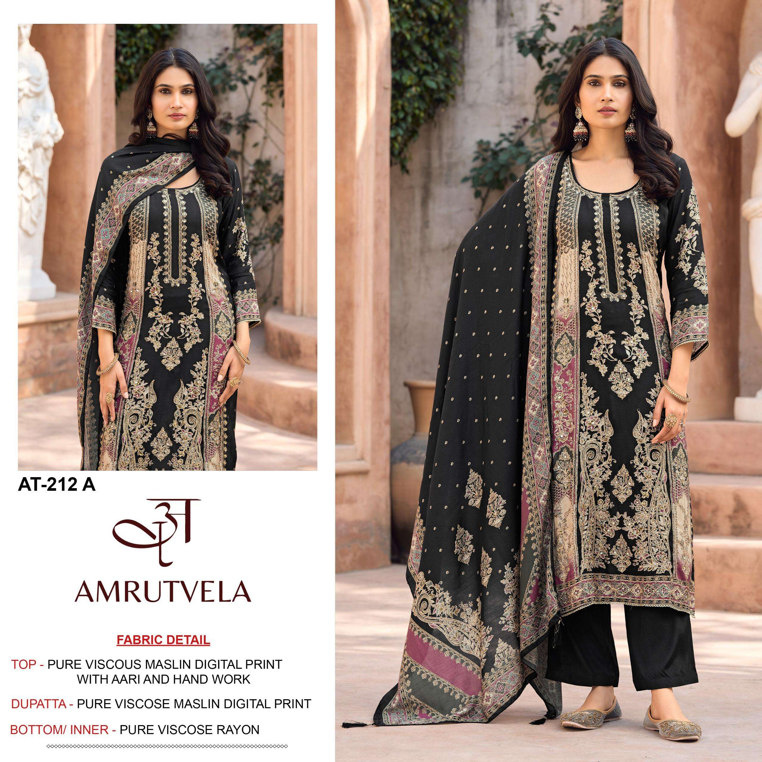 AMRUTVELA AT 212 VISCOSE DIGITAL PRINT WITH HAND WORK DESIGNER SUIT