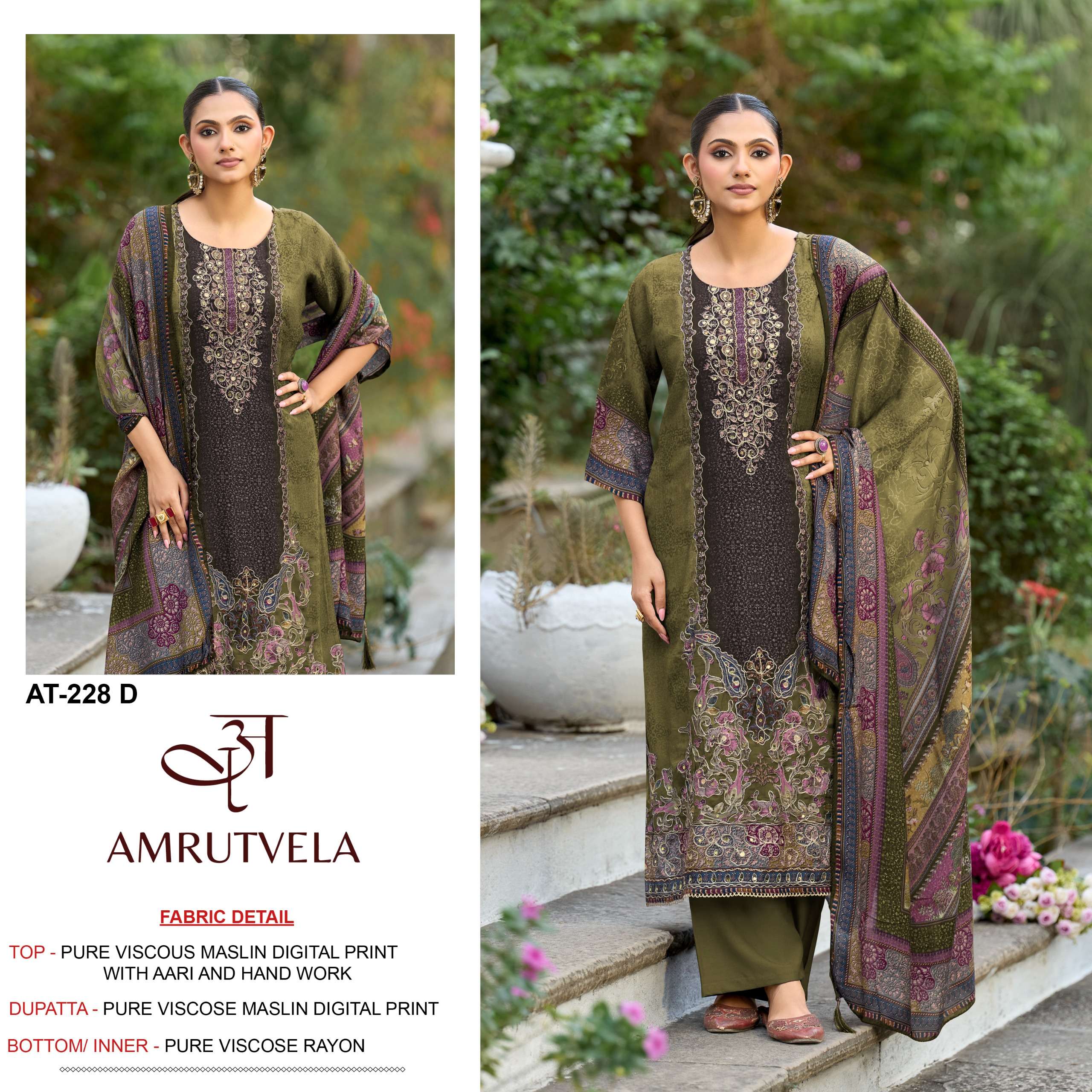 AMRUTVELA AT 228 VISCOSE DIGITAL PRINT WITH HAND WORK DESIGNER SUIT