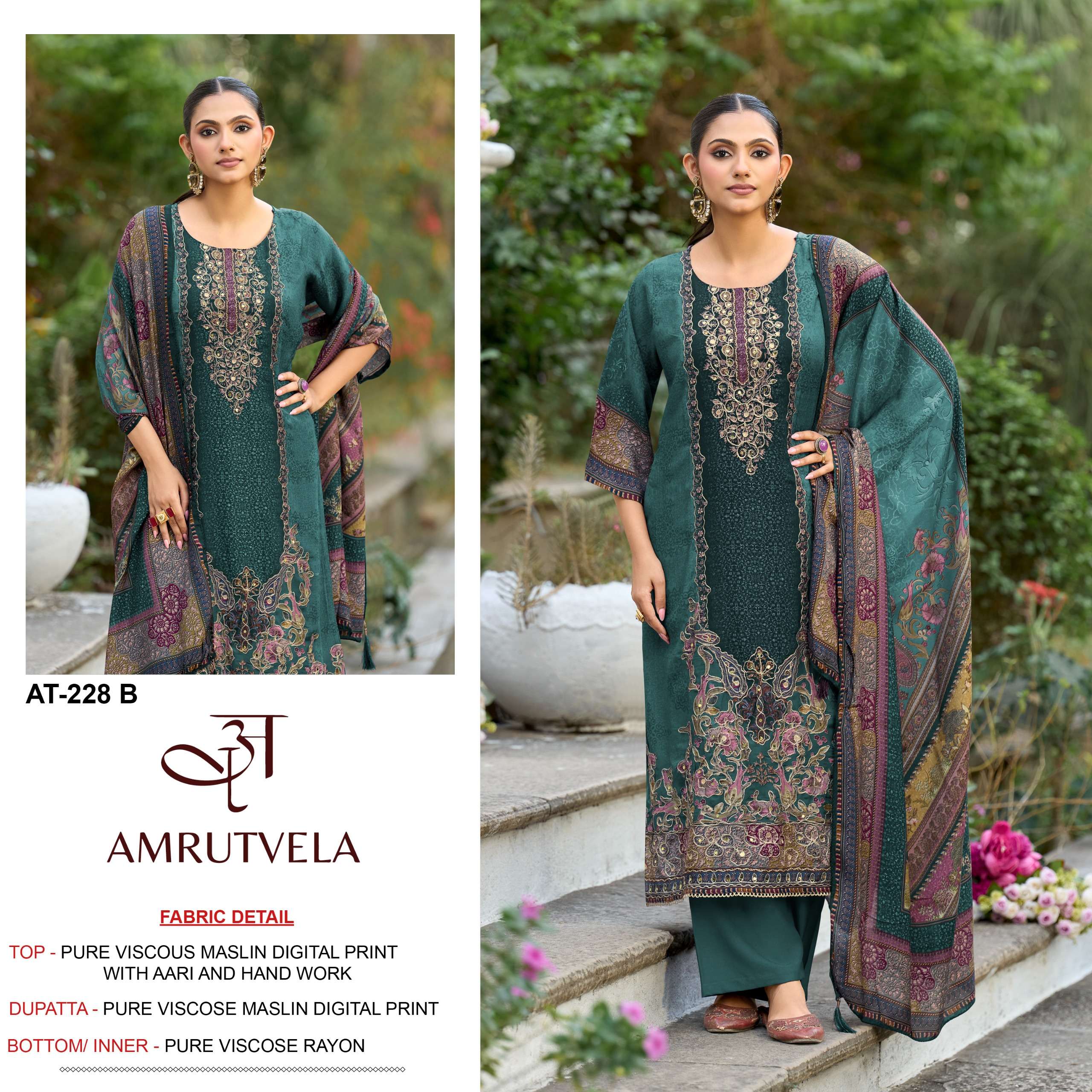AMRUTVELA AT 228 VISCOSE DIGITAL PRINT WITH HAND WORK DESIGNER SUIT