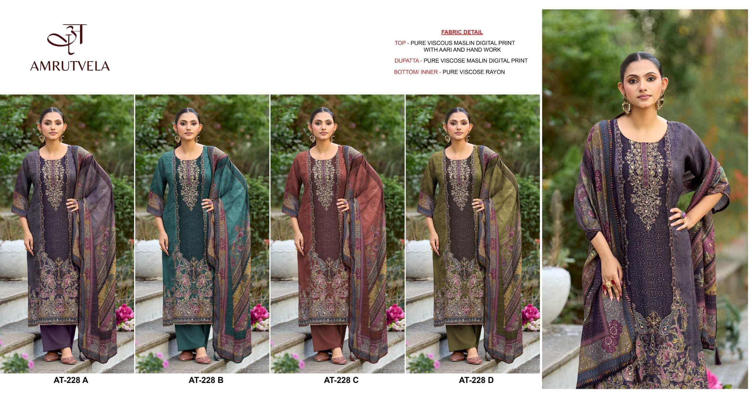 AMRUTVELA AT 228 VISCOSE DIGITAL PRINT WITH HAND WORK DESIGNER SUIT