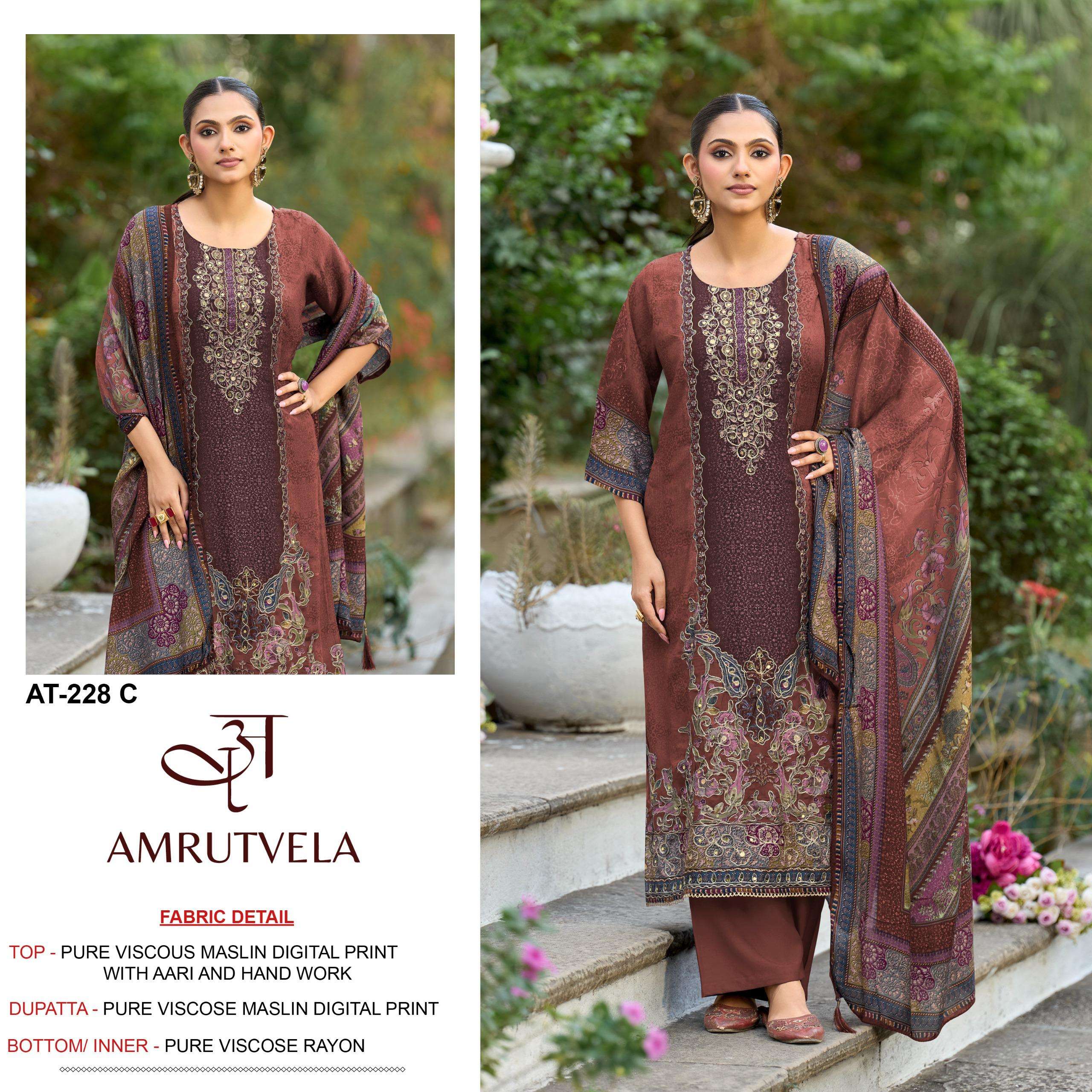 AMRUTVELA AT 228 VISCOSE DIGITAL PRINT WITH HAND WORK DESIGNER SUIT