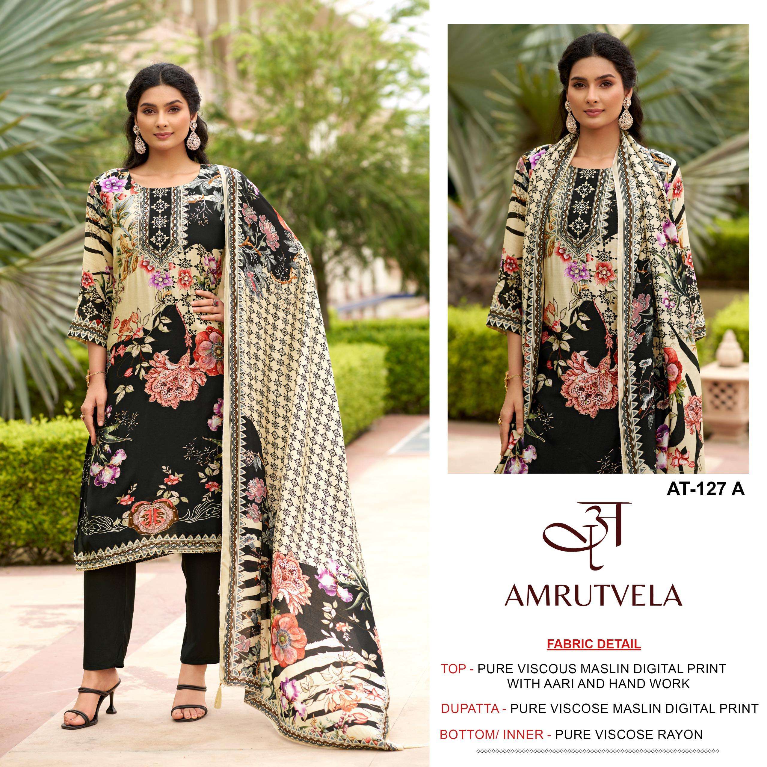 AMRUTVELA D NO 127 VISCOSE DIGITAL PRINT WITH HAND WORK DESIGNER SUIT
