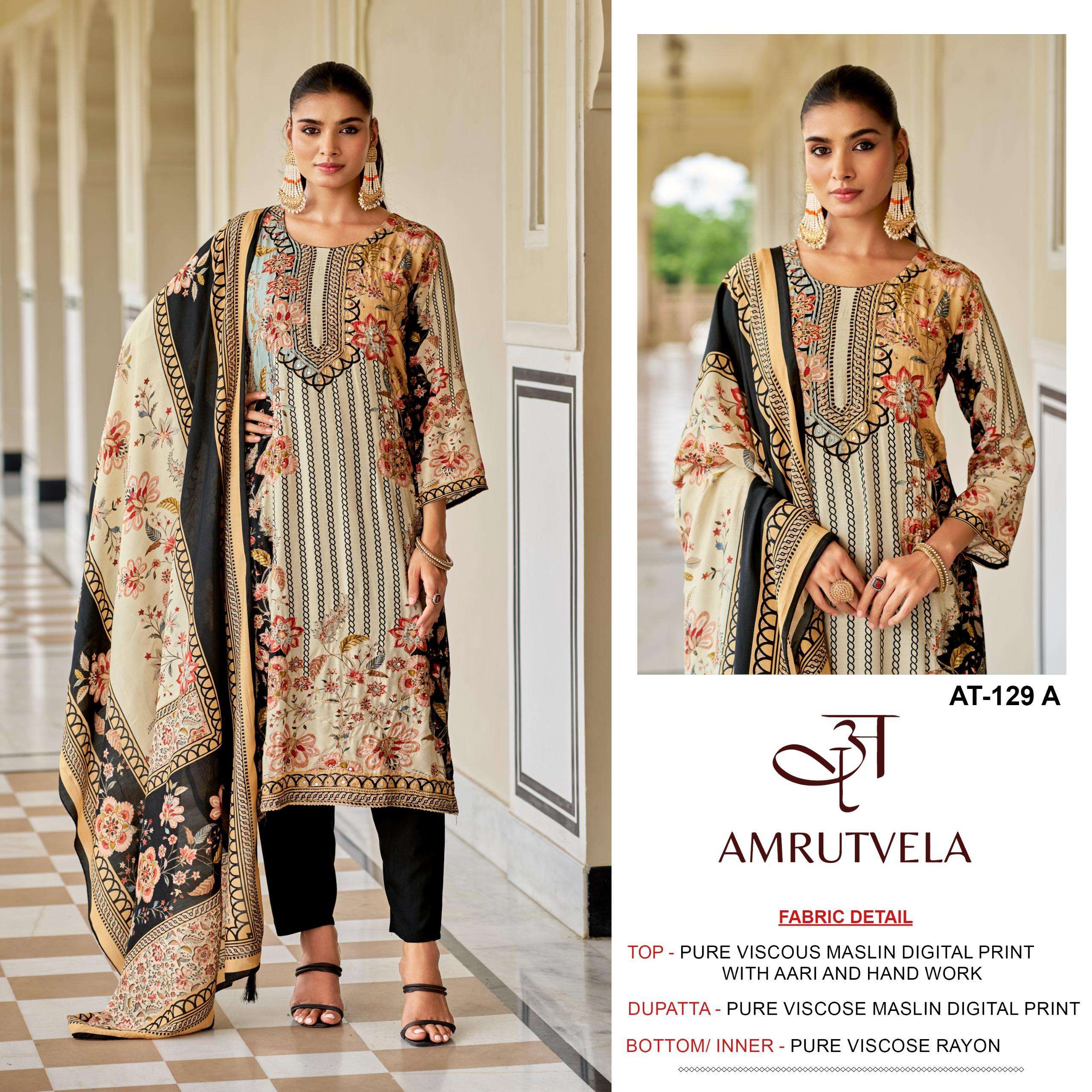 AMRUTVELA D NO 127 VISCOSE DIGITAL PRINT WITH HAND WORK DESIGNER SUIT