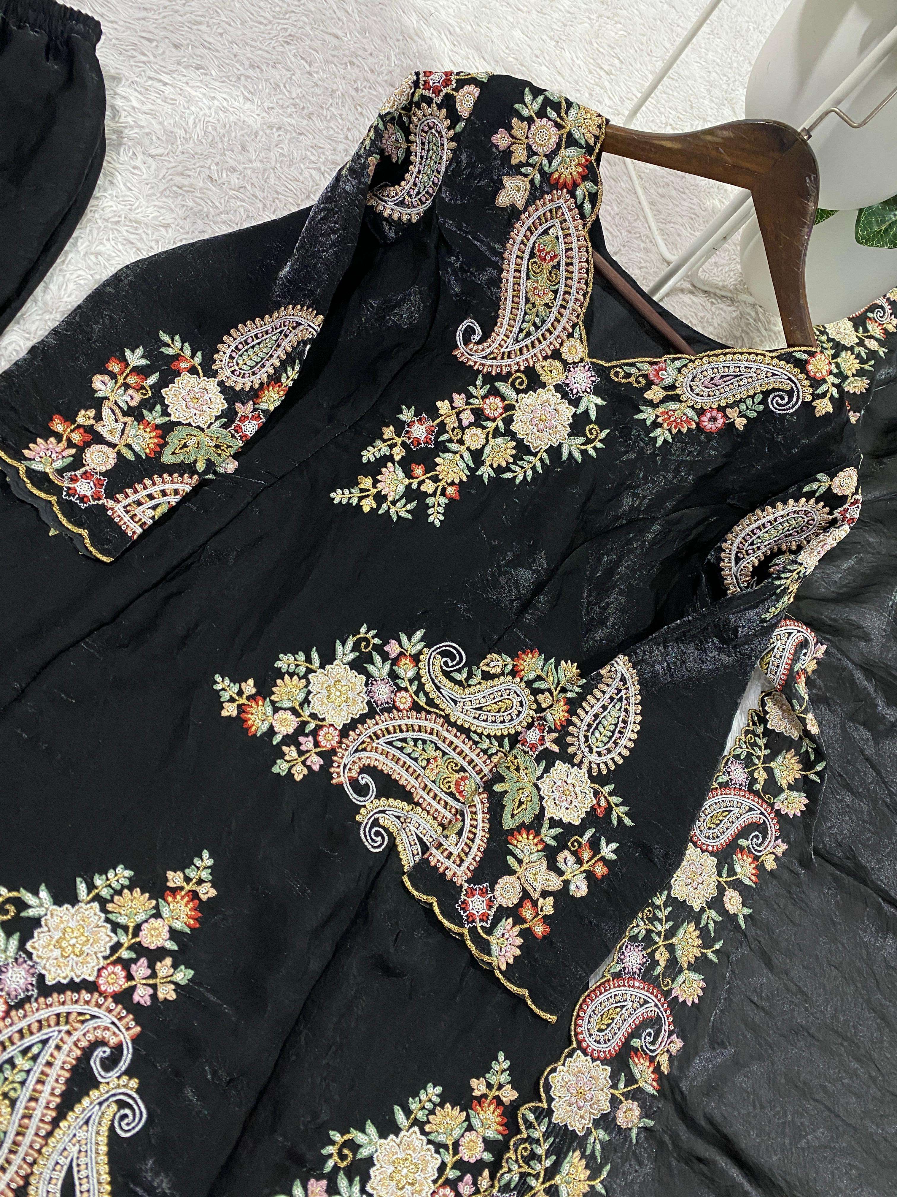 BE 449 SILK HEAVY DESIGNER WORK TOP PLAZZO AND DUPATTA SET