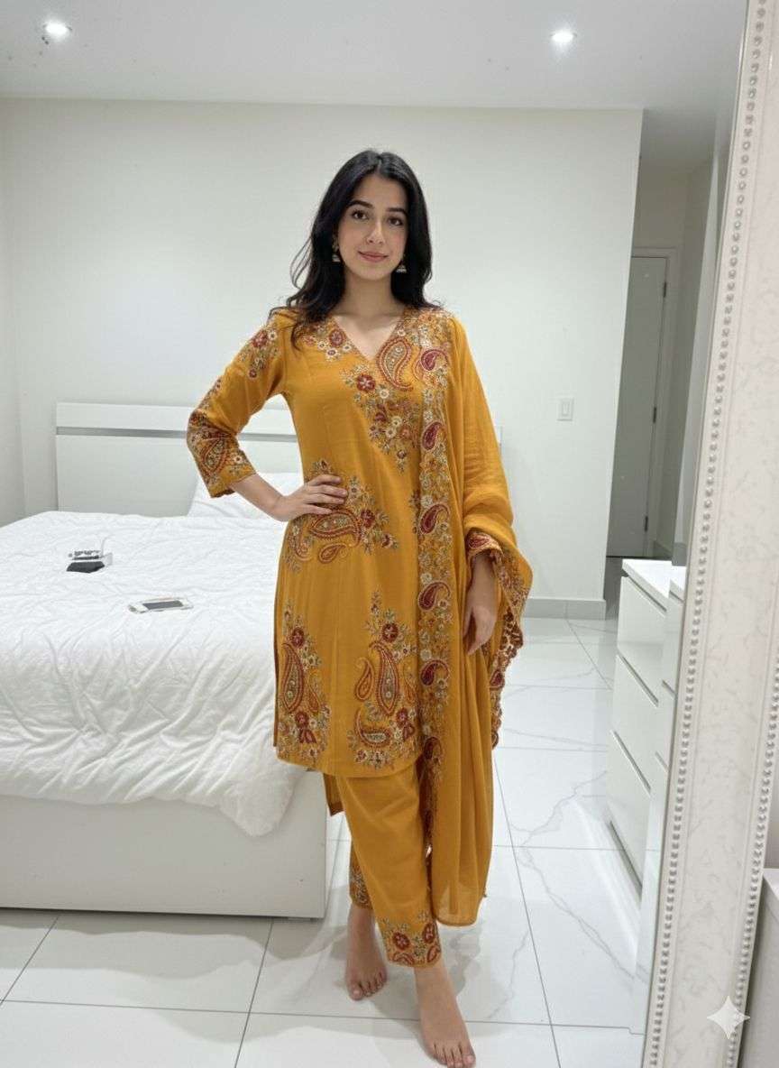 BE 449 SILK HEAVY DESIGNER WORK TOP PLAZZO AND DUPATTA SET