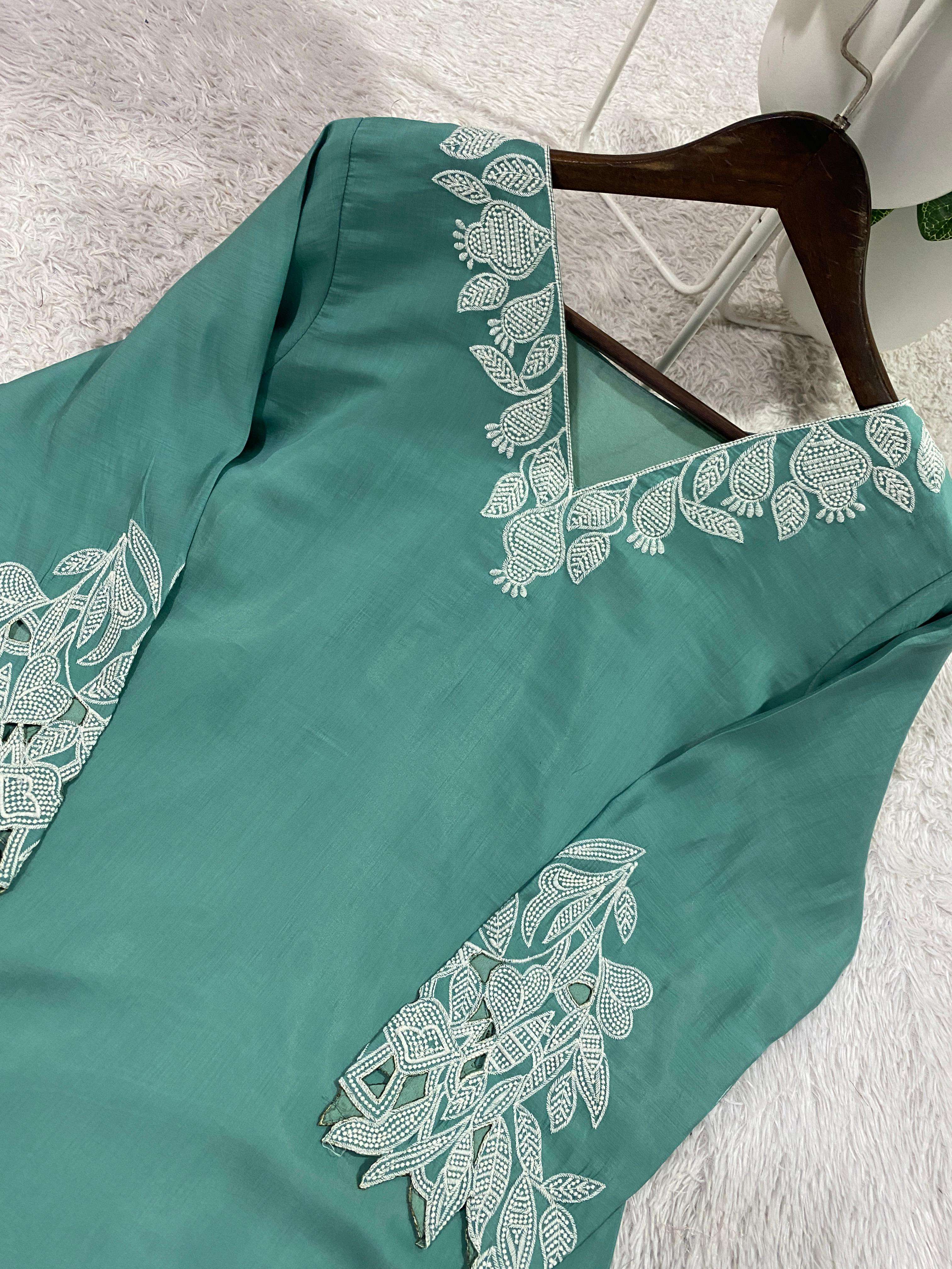BE 461 COTTON FANCY EMBROIDERY WORK LADIES TOP WITH PANT PAIR 