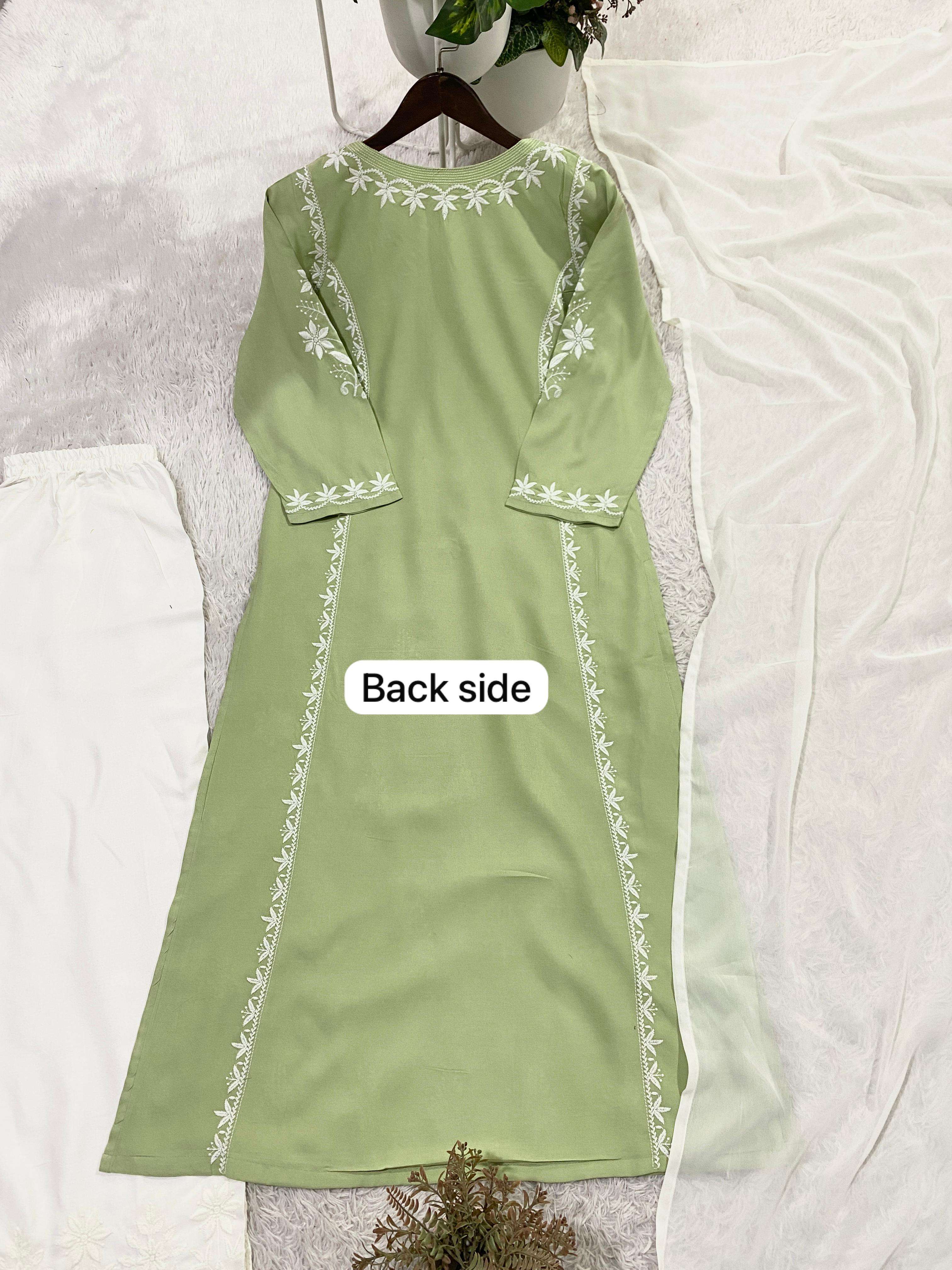 BE 463 FANCY CHIKANKARI WORK PREETY LOOK DESIGNER LADIES TOP PLAZZO AND DUPATTA SET 